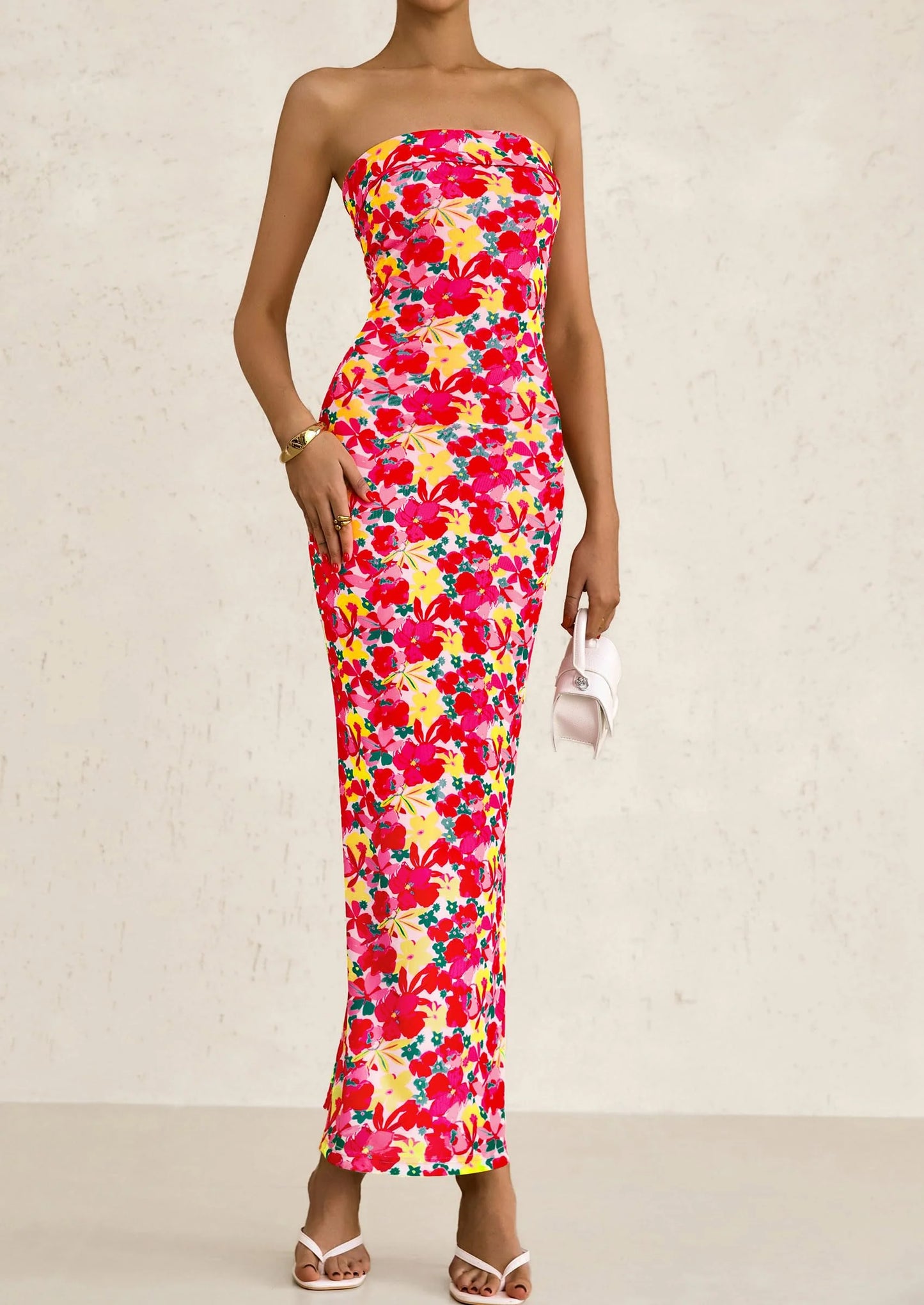 Womens Printed Tube Maxi Dress Strapless Bodycon Sleeveless Night Out Long Dresses