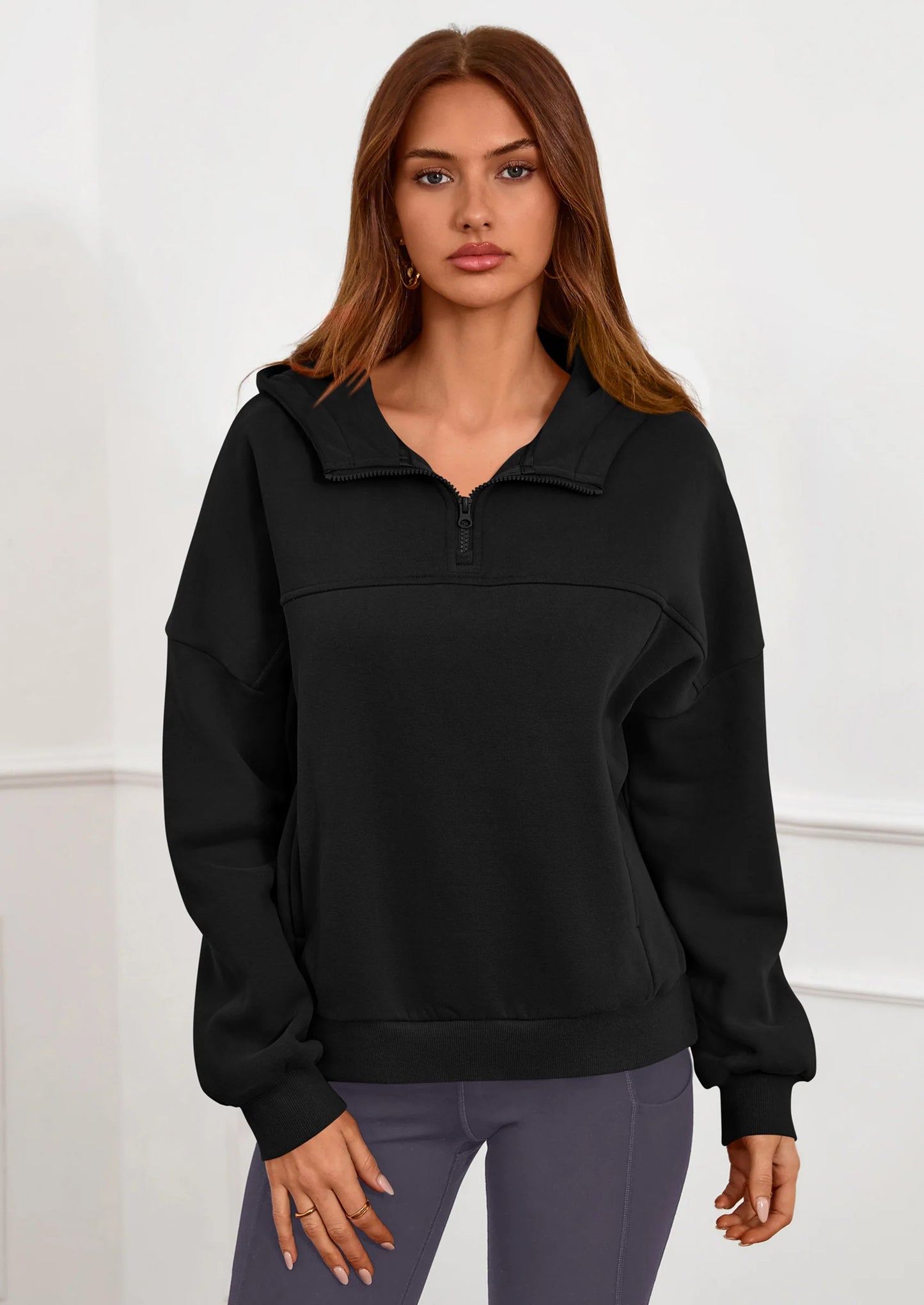Womens Hoodies Cropped Fleece Sweatshirts Fall Fashion Quarter Zip Pullover Long Sleeve Tops Winter Clothes