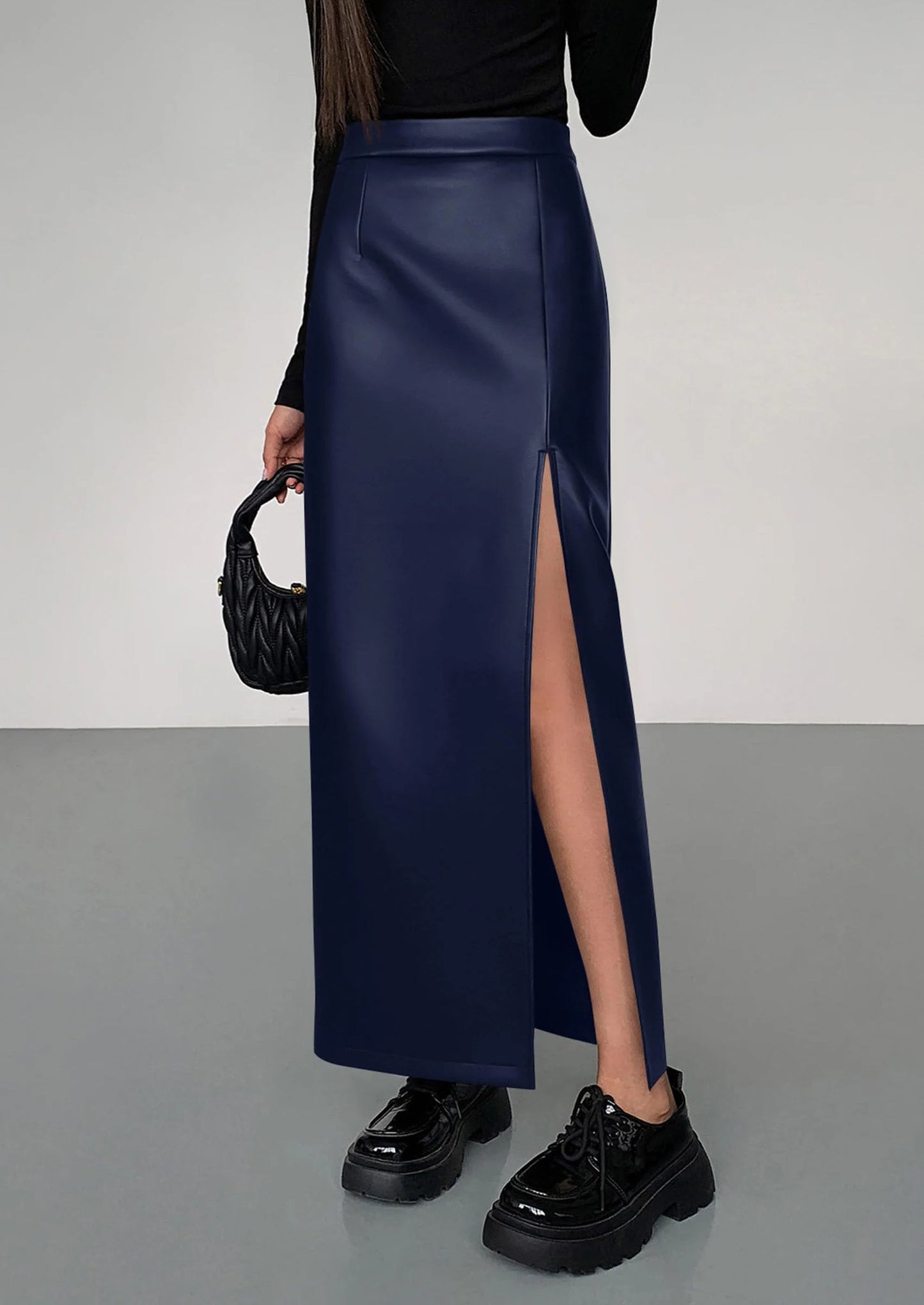 Womens Faux Leather Skirt Fall Bodycon High Waisted Slit Dressy Casual Winter Maxi Long Pencil Skirts