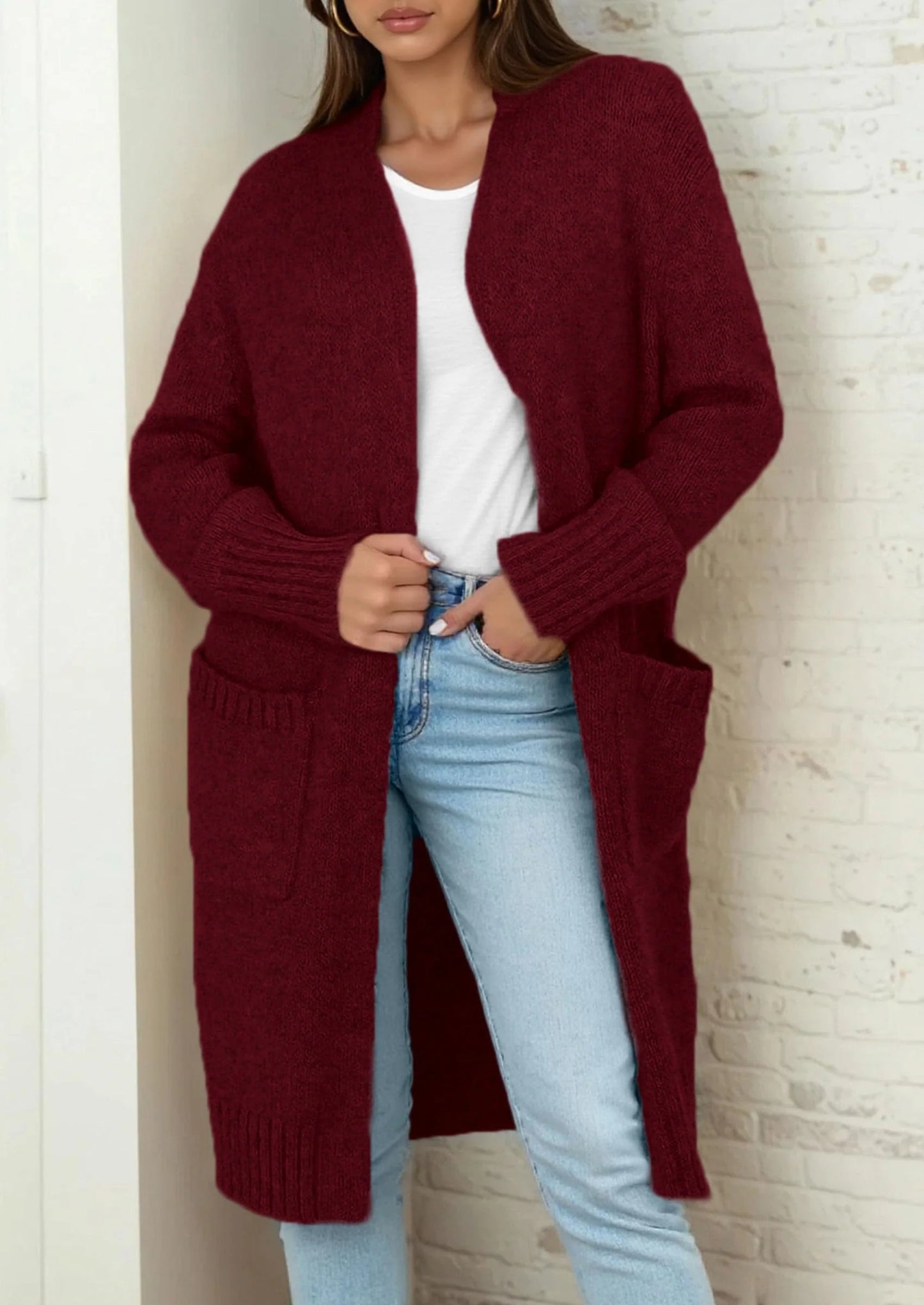 Fall Long Sleeve Cardigan Sweaters for Women Trendy Winter Open Front Loose Knitted Cardigans with Pockets