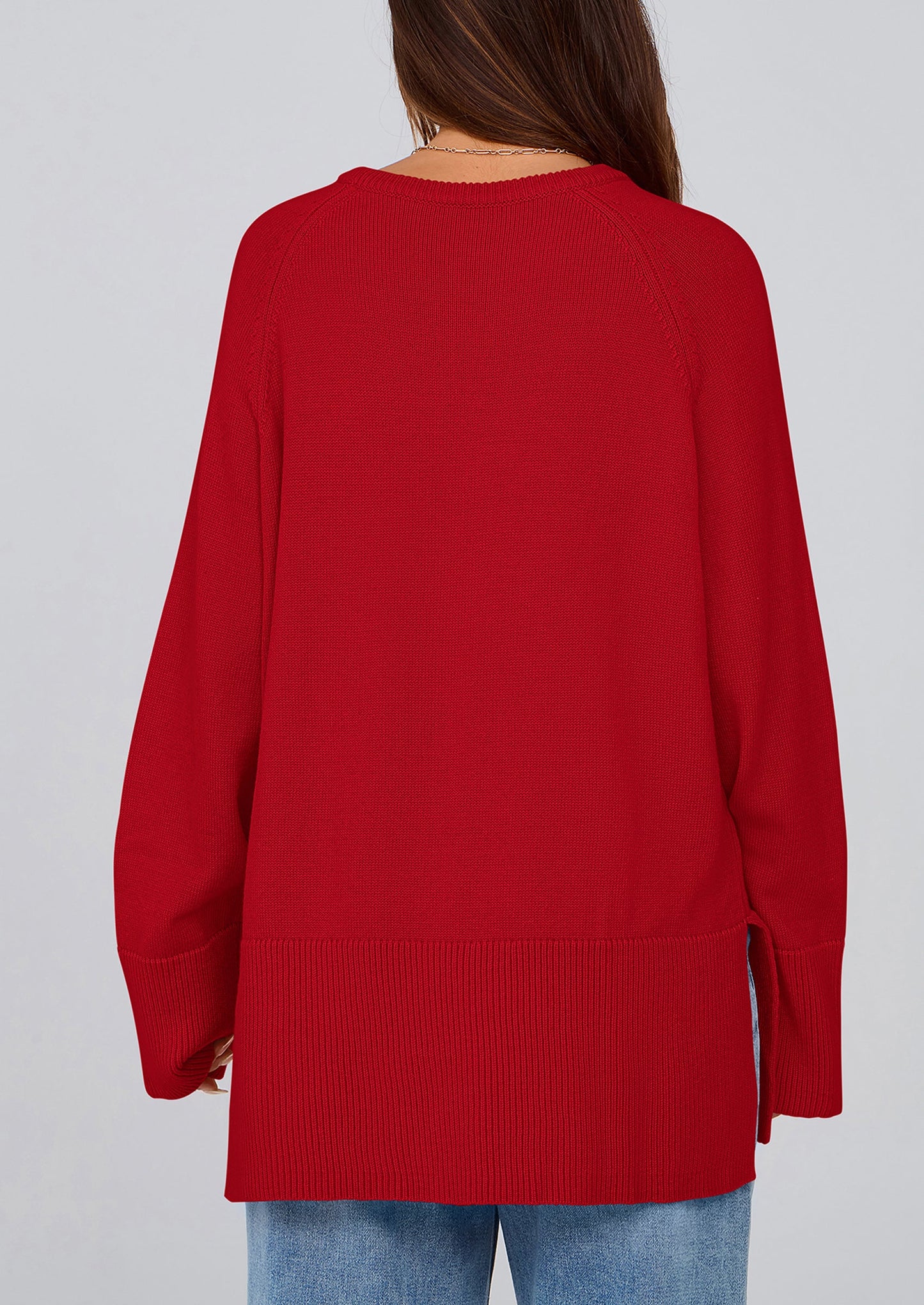 Women's Knit Fall Sweaters Long Sleeve Pullover Crewneck Split Hem Oversized Tunic Sweater Tops Winter Clothing