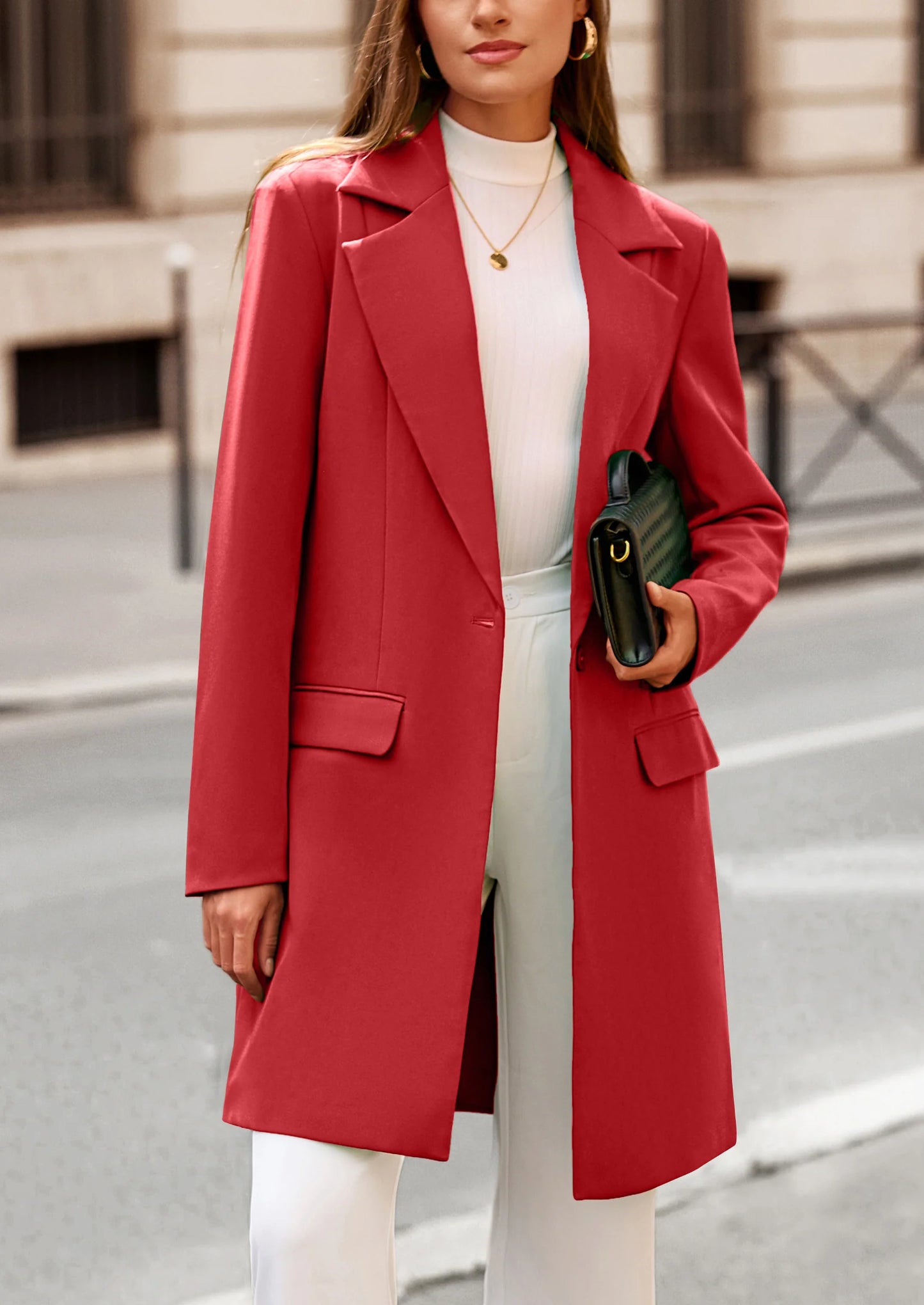 Women's Spring Fall Long Blazer Jackets Long Sleeve Lapel Pockets Loose Fit Work Casual Blazers Outerwear