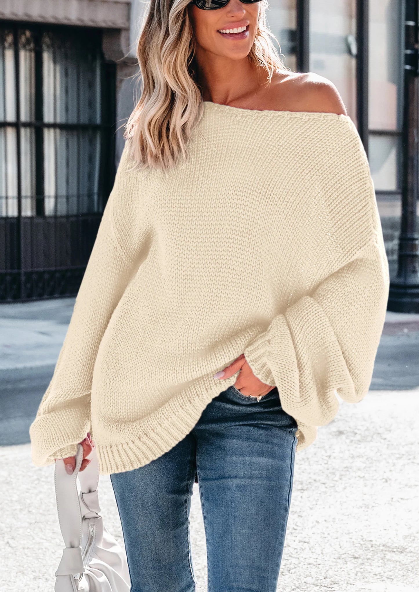 Women's Fall Oversized Sweaters Long Sleeve V Neck Dressy Casual Chunky Knit Loose Pullover Tops Winter Clothing