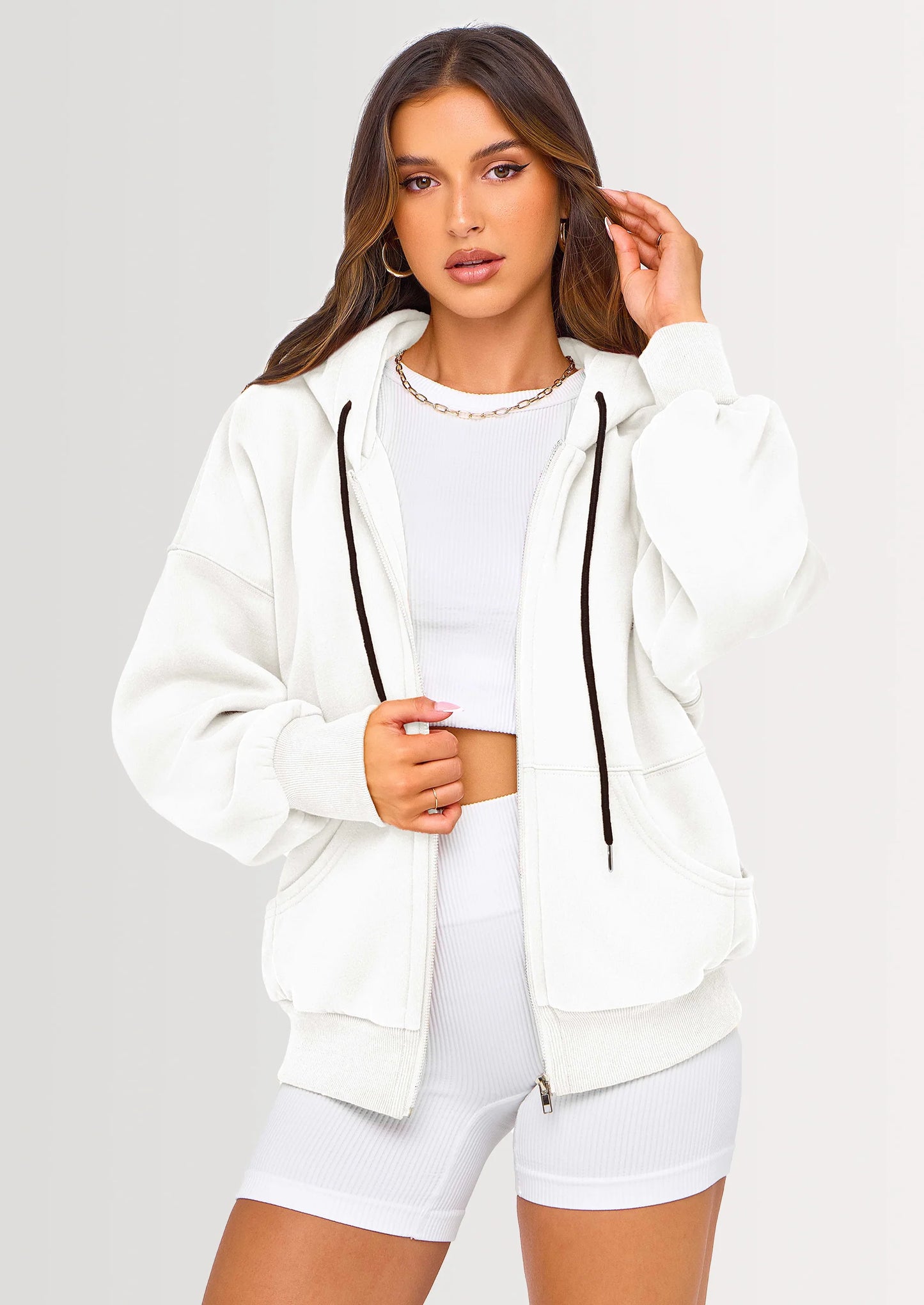 Women's Fall Oversized Hoodies Sweatshirt Long Sleeve Zip Up Pockets Loose Fit Y2K Winter Jackets Coat