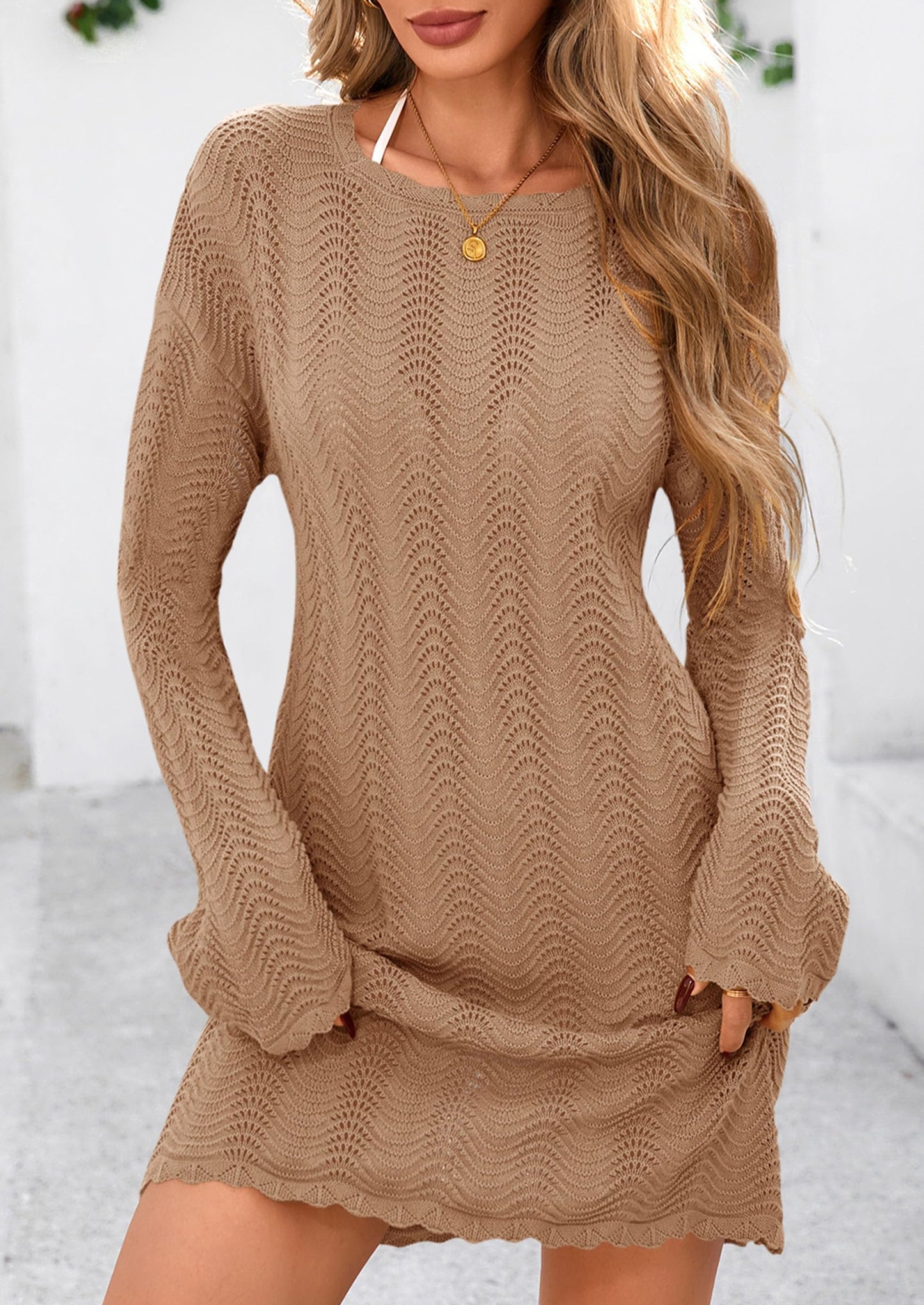 Women's Swimsuit Cover Up Summer Bathing Suit Swimwear Crochet Knit Dress Fashion Beach Vacation Clothes