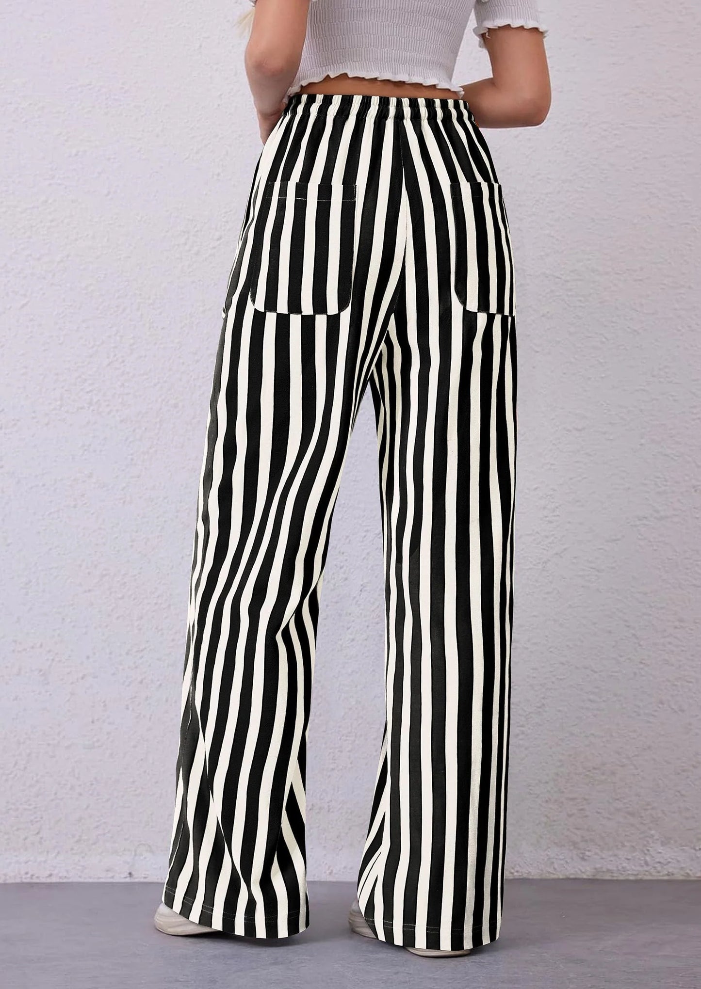 Women's Summer Striped Wide Leg Lounge Pants Trendy Clothes Drawstring Elastic Waist Comfy Pajama Bottoms