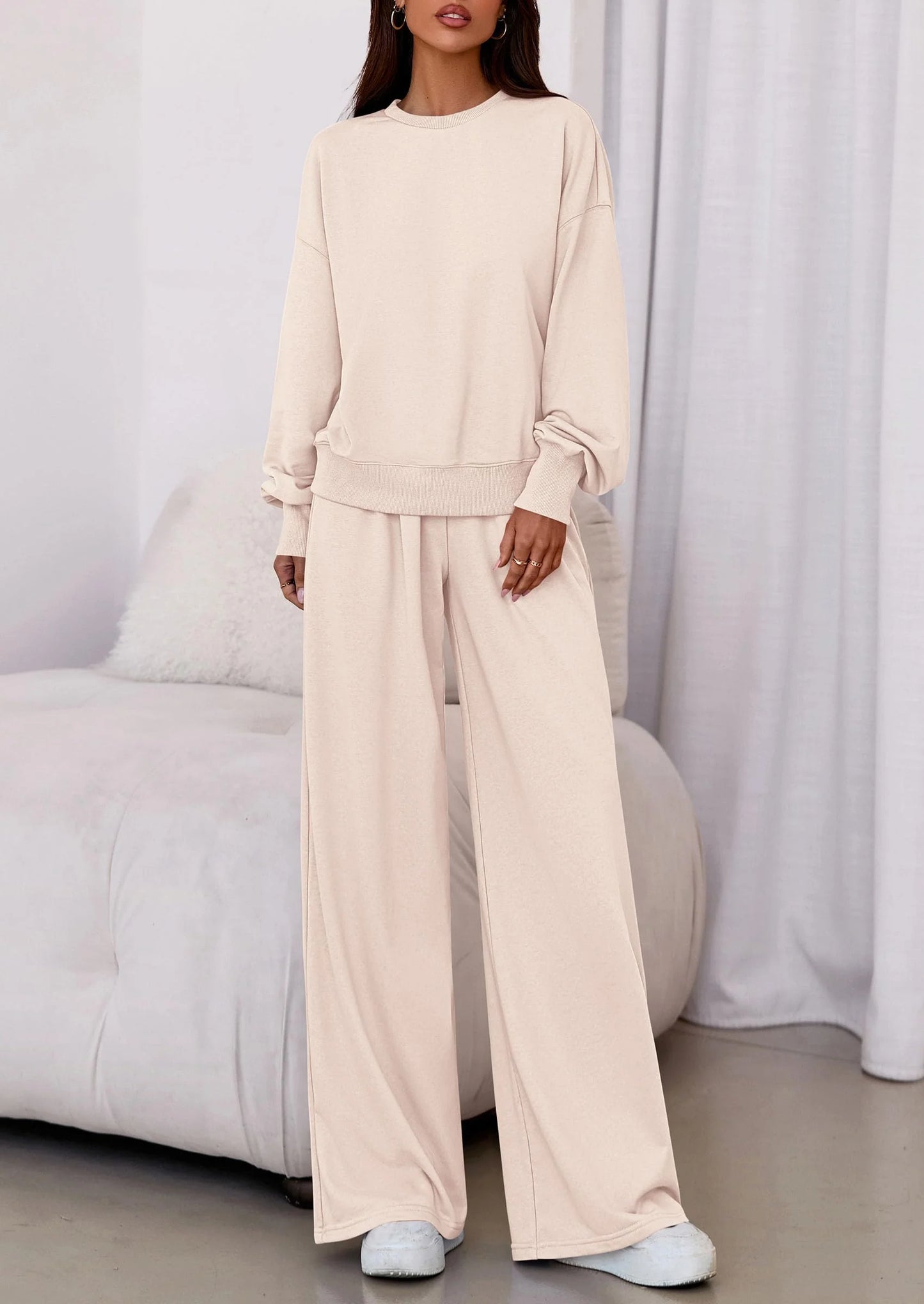 Womens 2 Piece Sets Long Sleeve Sweatshirt Wide Leg Pants Loose Matching Lounge Set Trendy Fall Outfits