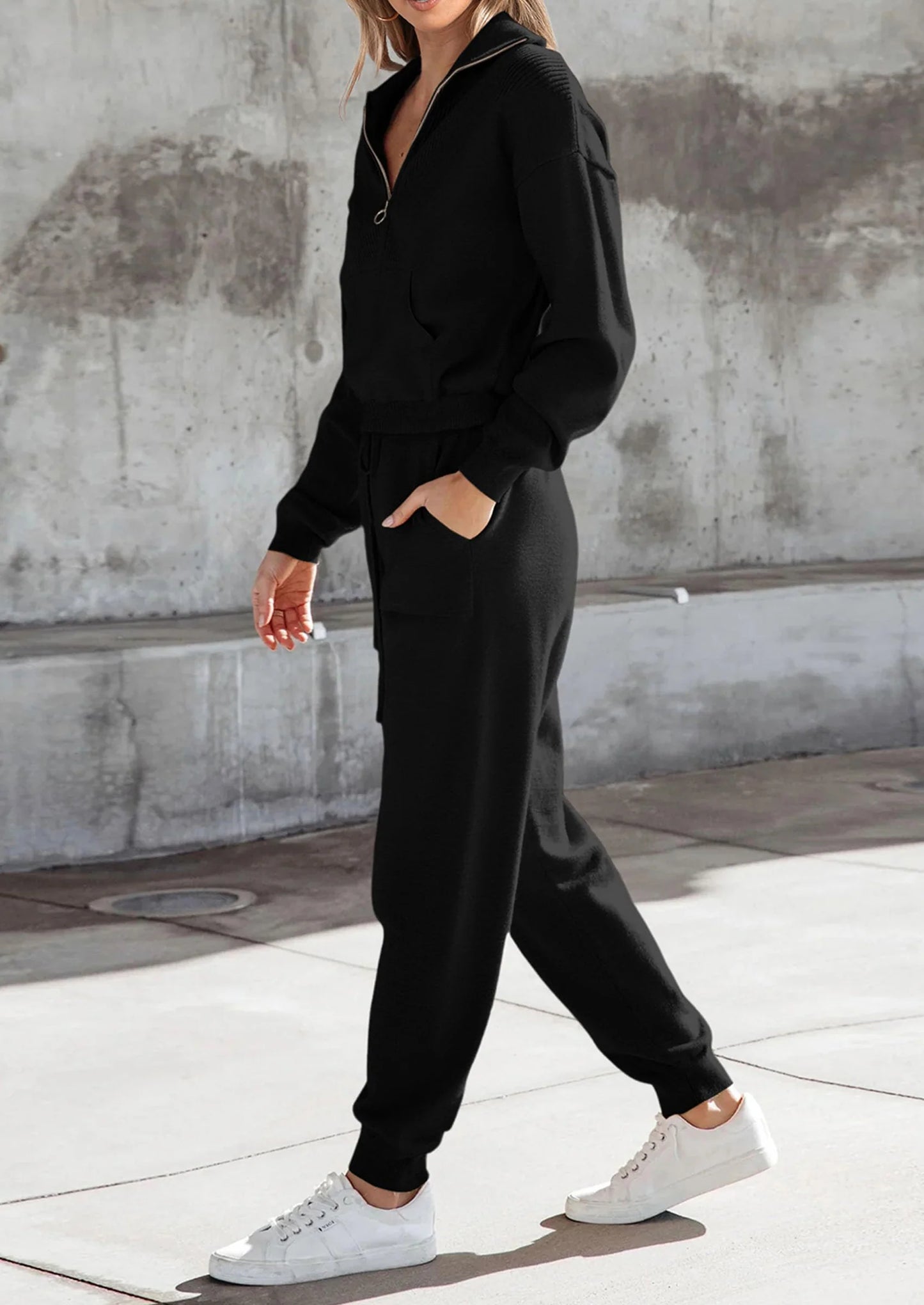 Women's 2 Piece Sweater Set Pullover Zip Up Sweatshirt Jogger Sweatpants Tracksuit Casual Outfit