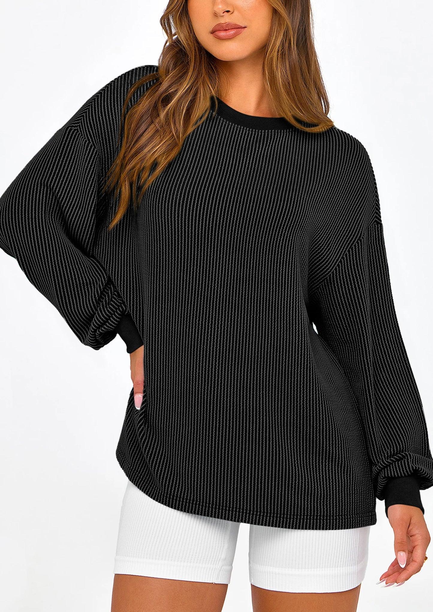 Women's Long Sleeve Tee Shirts Spring Fall Trendy Clothes Casual Loose Crewneck Ribbed Blouse Tunic Tops