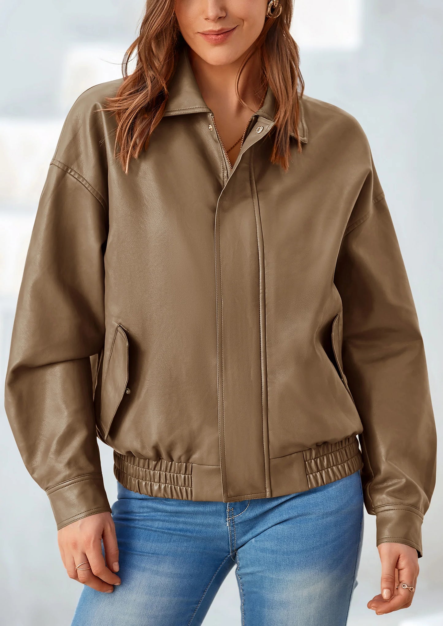 Women's Faux Leather Motorcycle Jacket Trendy Fall Spring Clothes Oversized Zip Up Winter Coat Outerwear
