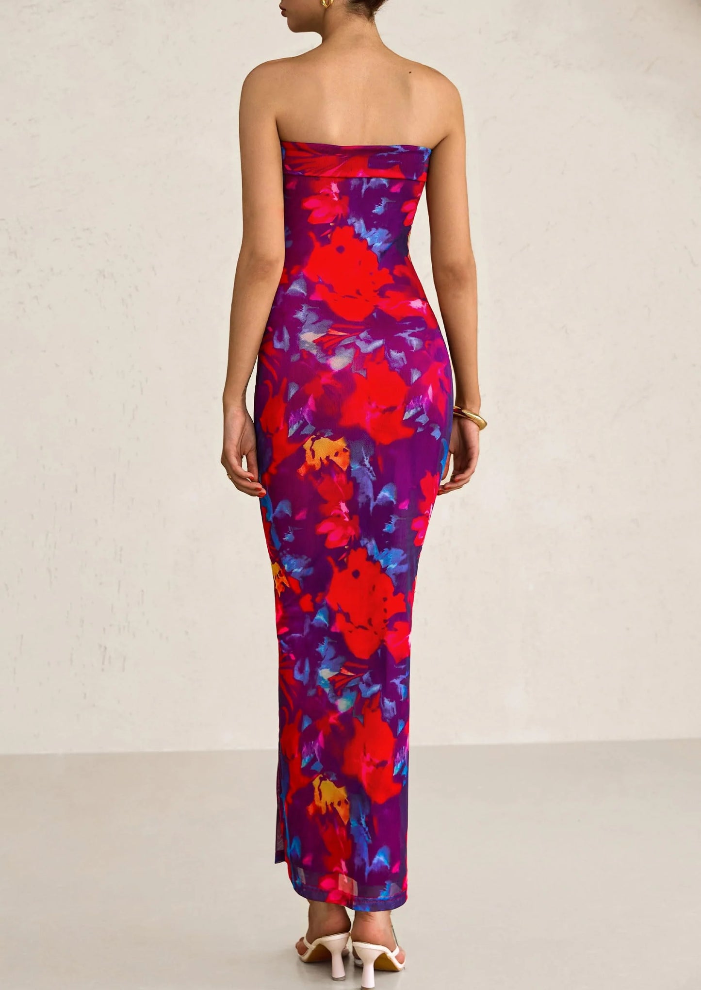Womens Printed Tube Maxi Dress Strapless Bodycon Sleeveless Night Out Long Dresses