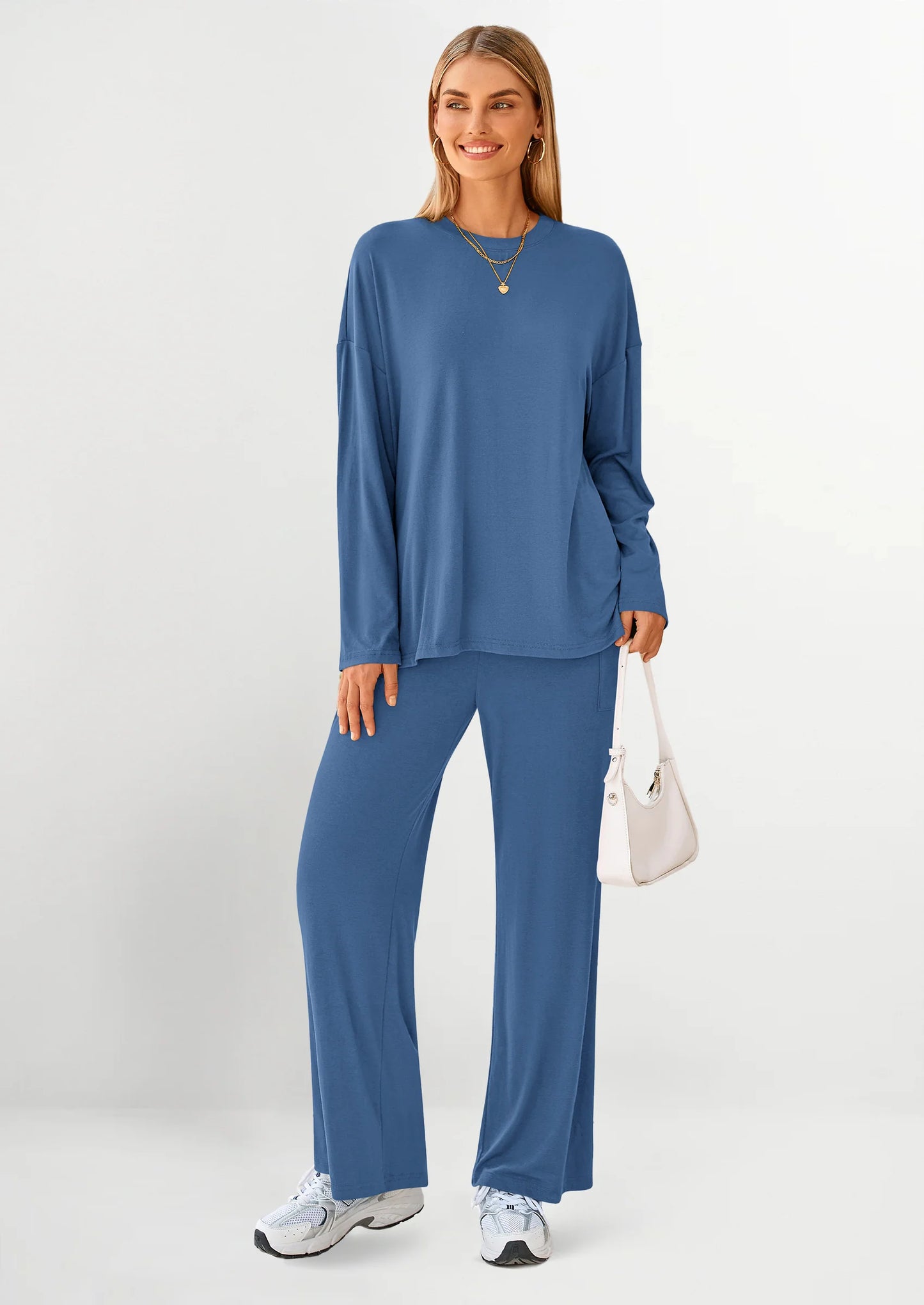 Women's Two Piece Lounge Sets Matching Long Sleeve Shirts Wide Leg Pants Tracksuits Travel Outfits Fall Clothes