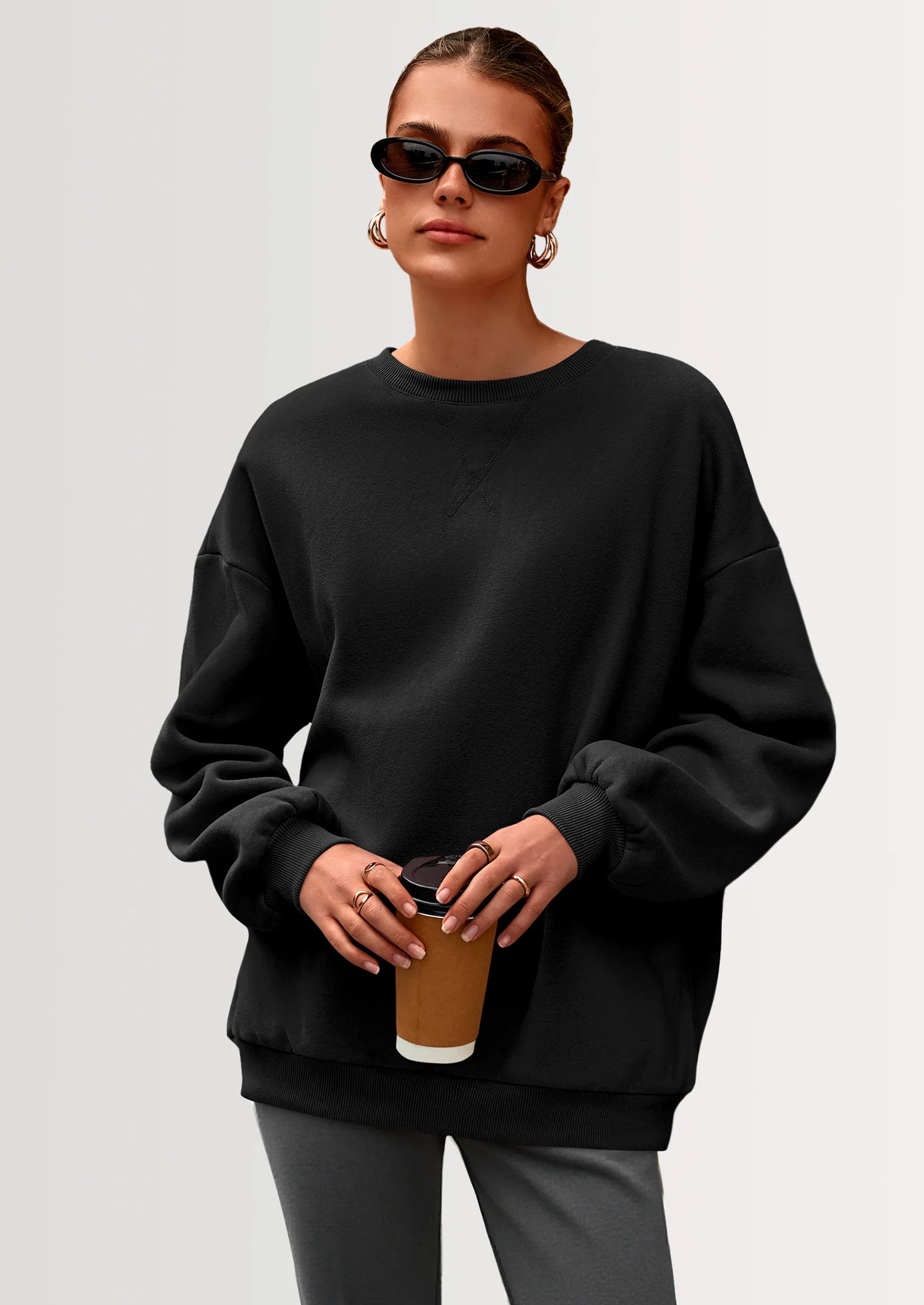 Oversized Sweatshirt for Women Fall Outfits Crewneck Long Sleeve Tops Fleece Pullover Winter Clothing