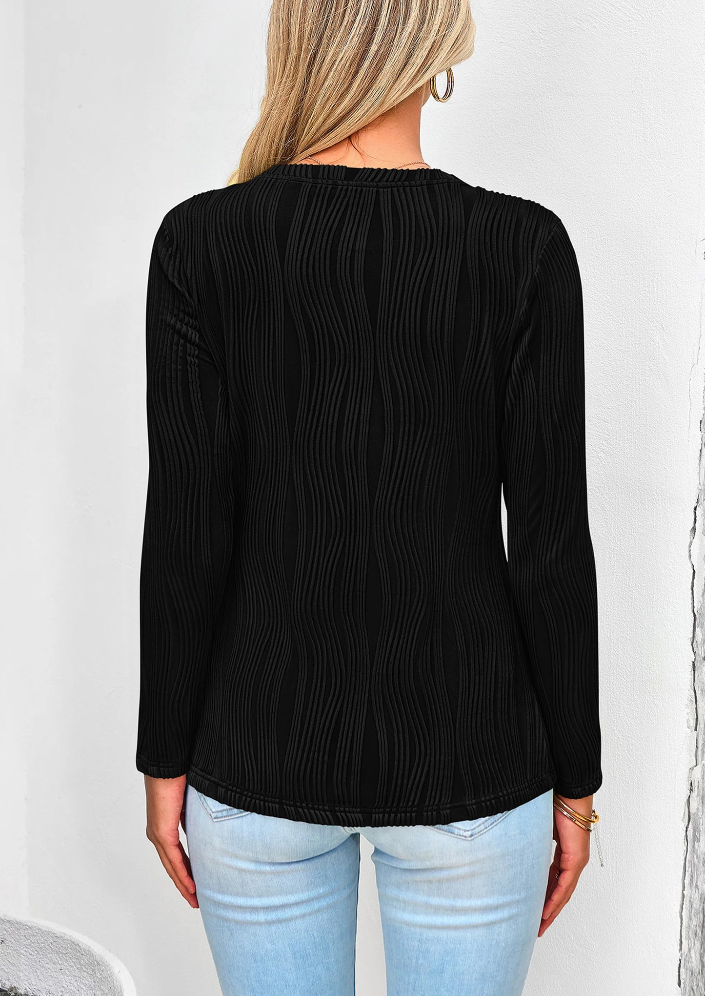 Long Sleeve Tops for Women Spring Fall Trendy Business Dressy Casual Shirts Crewneck Textured Blouse