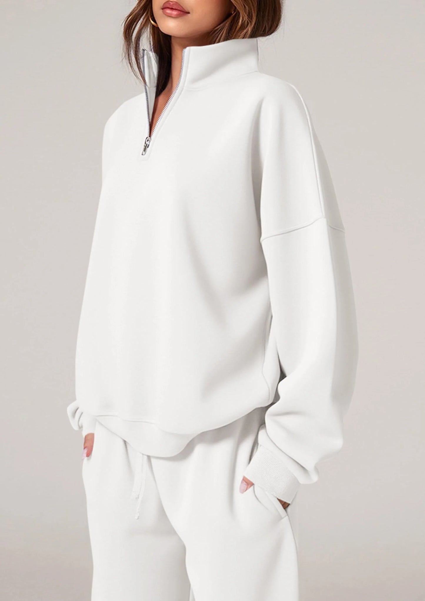 Womens Casual Two Piece Sets Fall Outfits Quarter Zip Sweatshirts Straight Leg Pants Sweatsuits Tracksuit