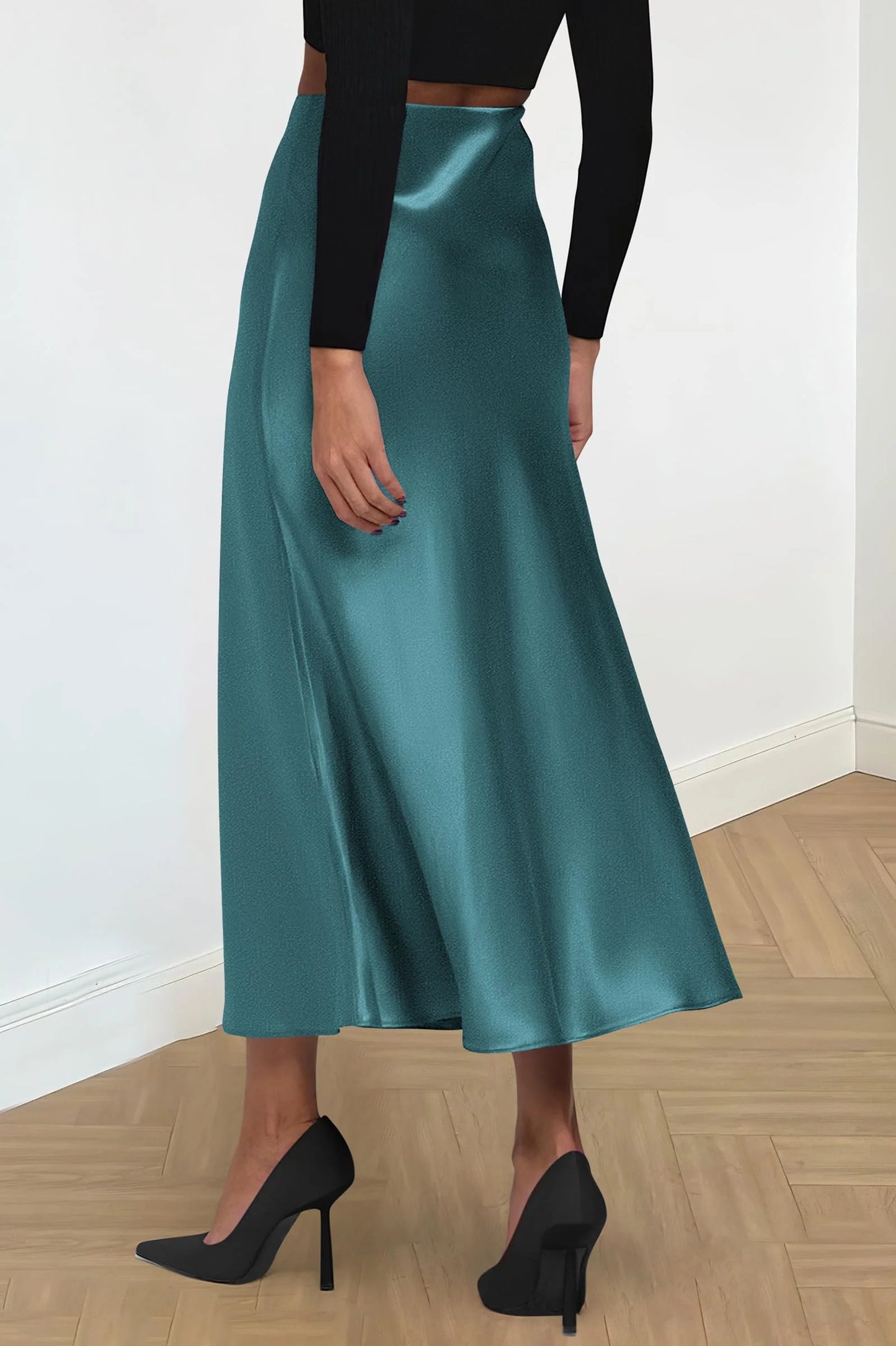 Women's Satin Skirts Dressy Casual Fall High Waisted Cocktail Wedding Flowy Elegant A Line Midi Skirt