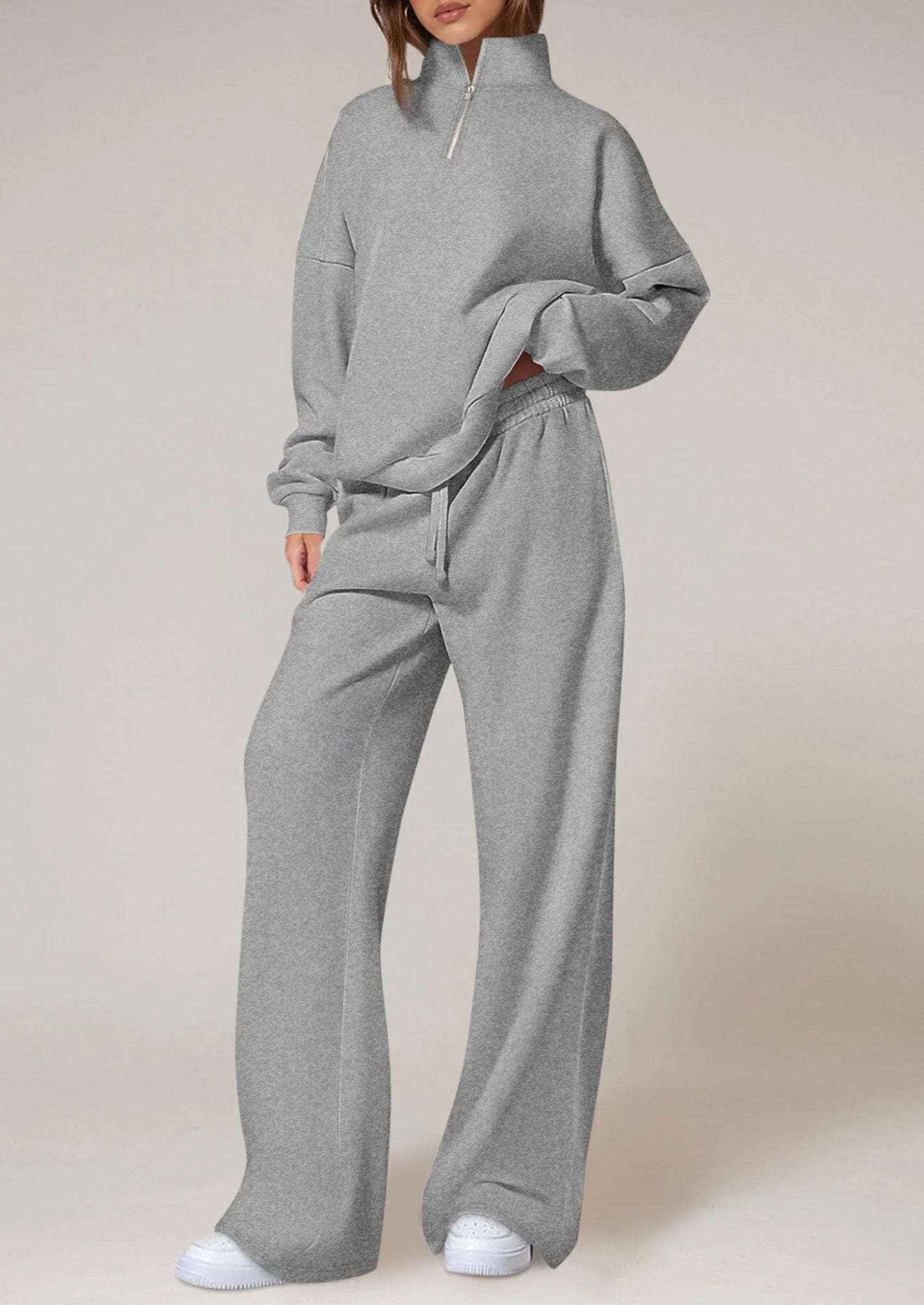 Womens Casual Two Piece Sets Fall Outfits Quarter Zip Sweatshirts Straight Leg Pants Sweatsuits Tracksuit