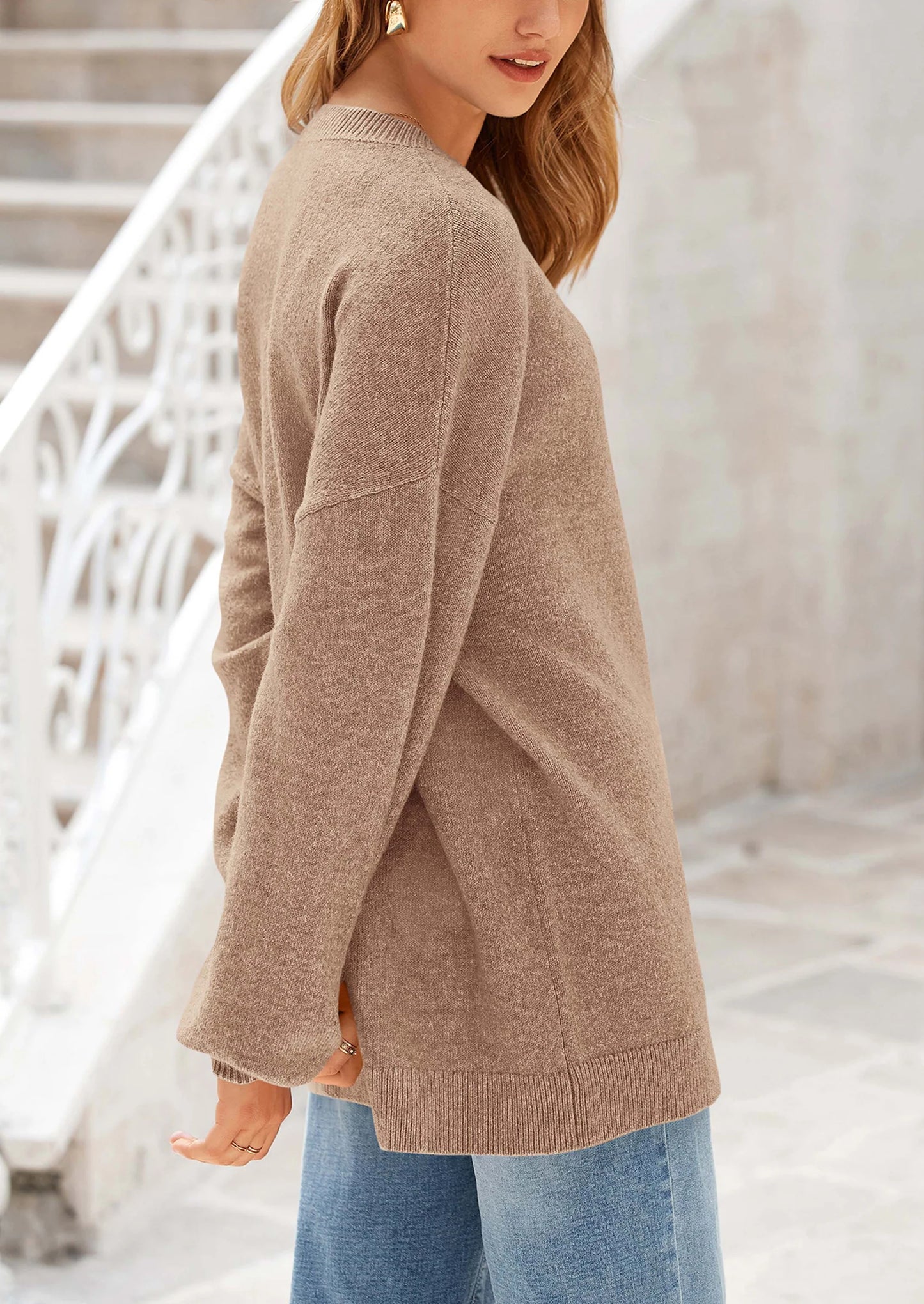 Women's Fall Sweaters Casual Crew Neck Long Sleeve Pullover Tops Ribbed Knit Loose Fit Winter Clothes