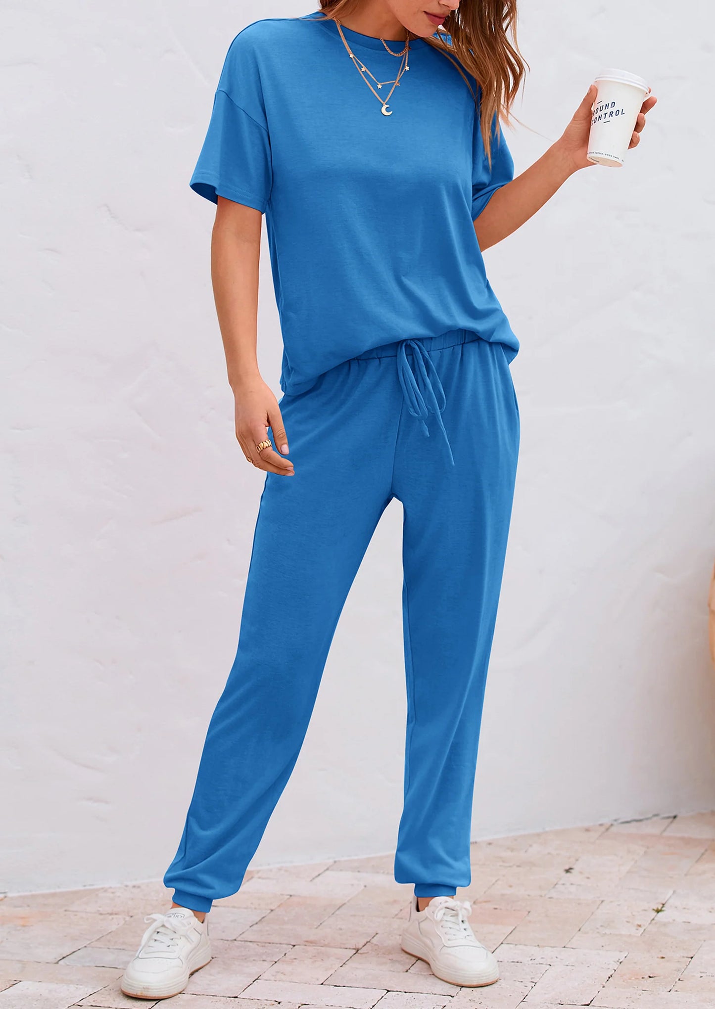 Women's Two Piece Lounge Sets Spring Summer Jogger Pants Vacation Outfits Travel Airplane Matching Clothes