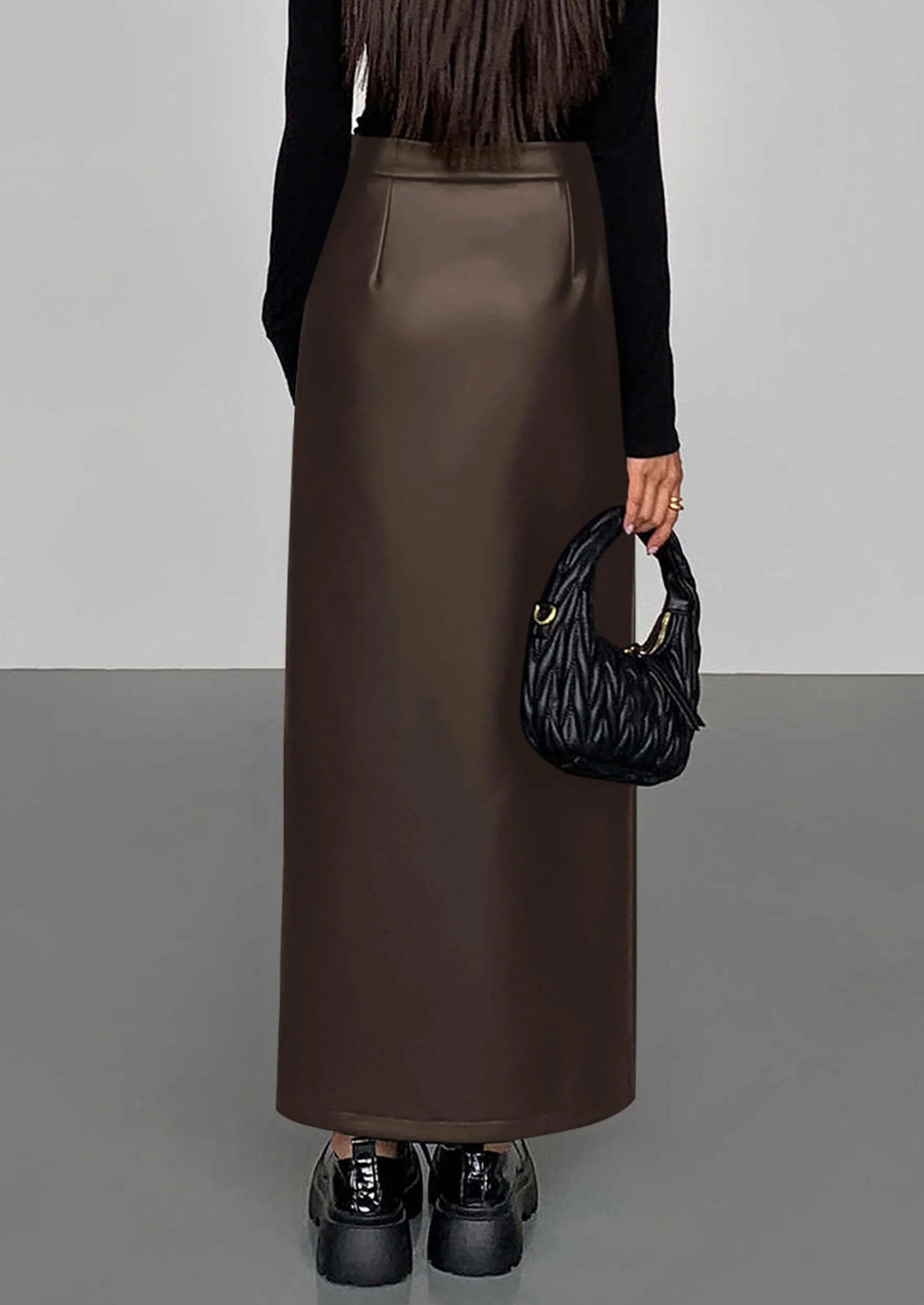 Womens Faux Leather Skirt Fall Bodycon High Waisted Slit Dressy Casual Winter Maxi Long Pencil Skirts
