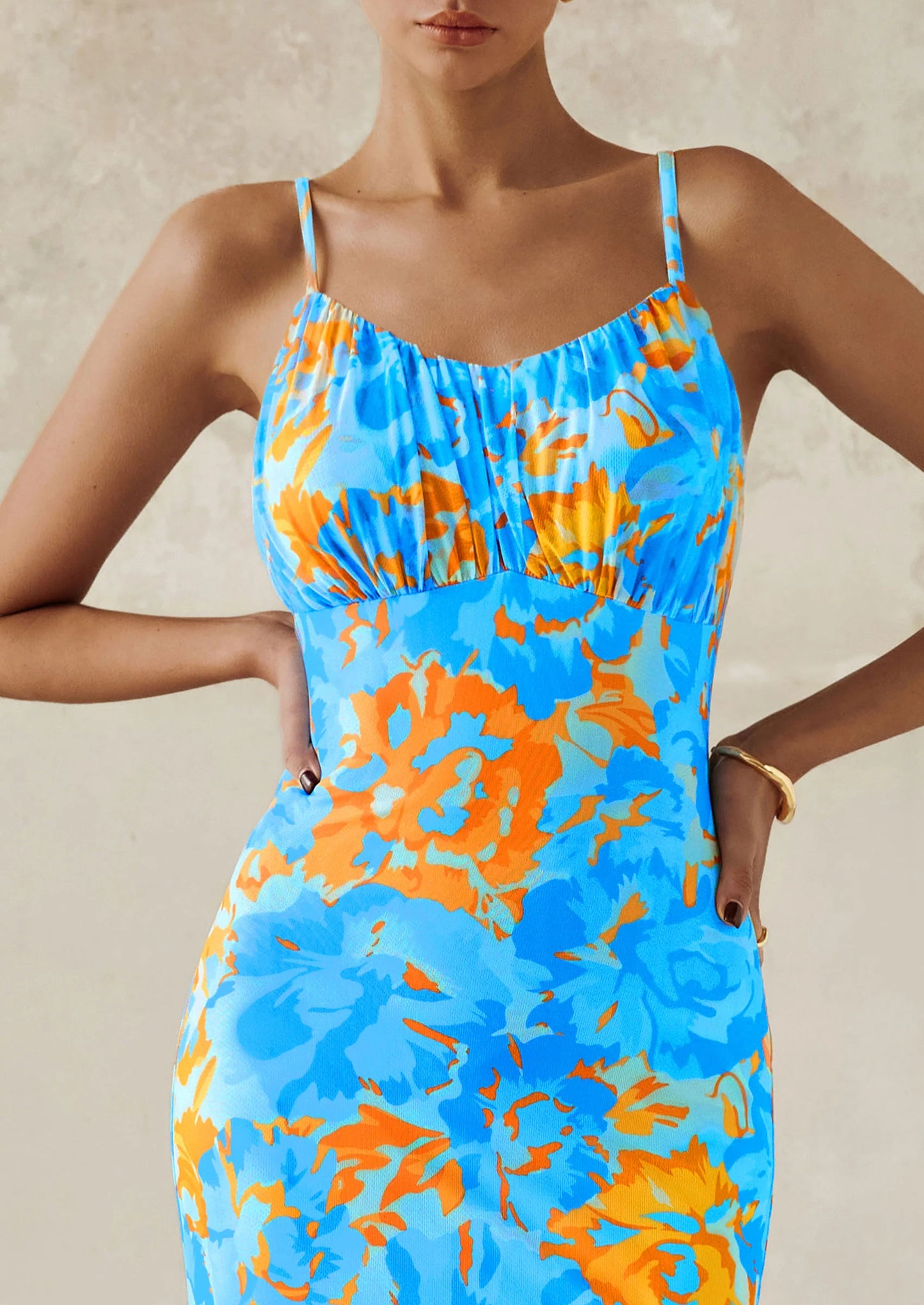 Women's Bodycon Maxi Dress Floral Sundress Sleeveless Spaghetti Strap Cocktail Party Dress