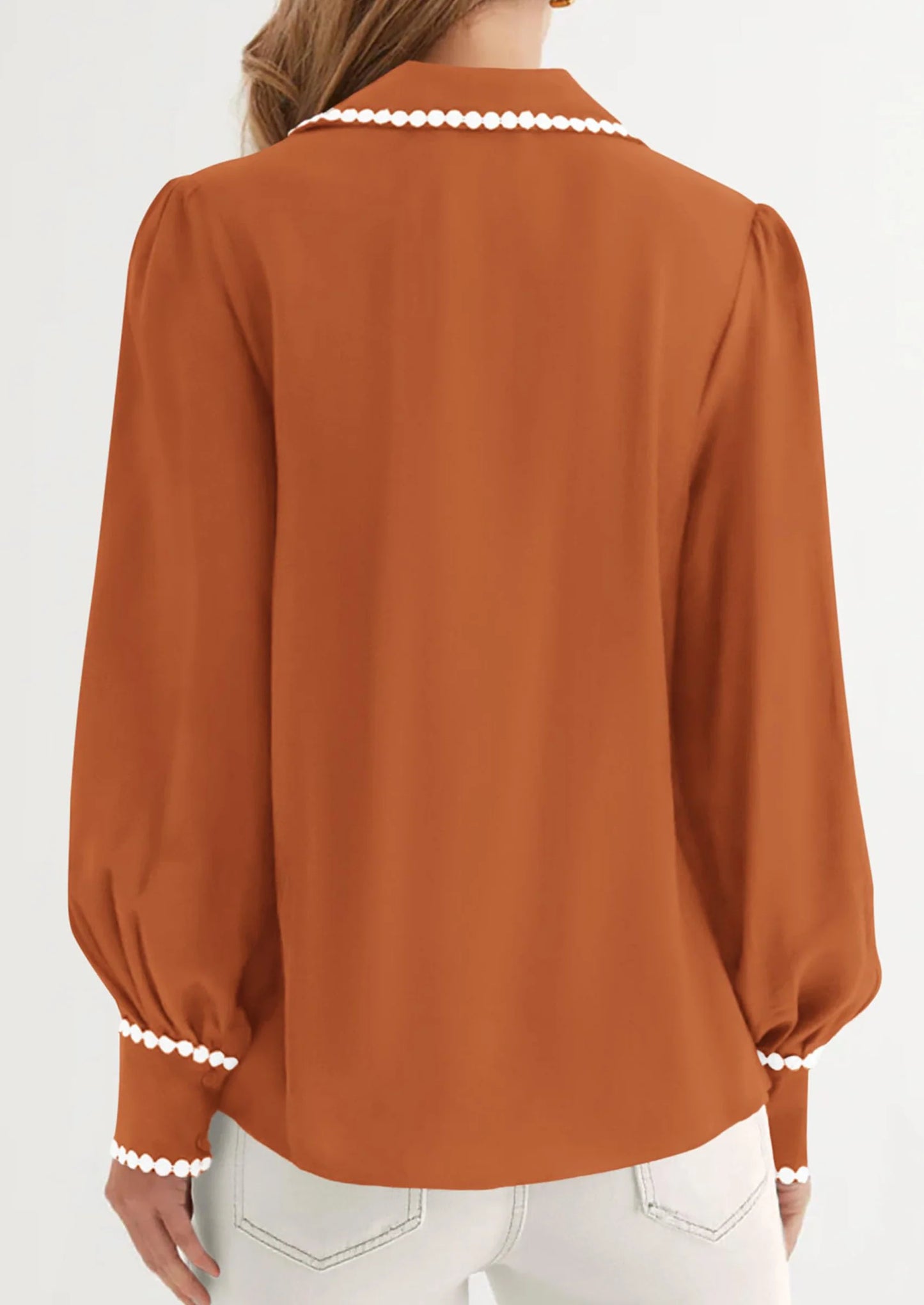 Womens Long Sleeve Button Down Shirts Trendy V Neck Loose Fit Fall Tops Collared Dressy Casual Blouses