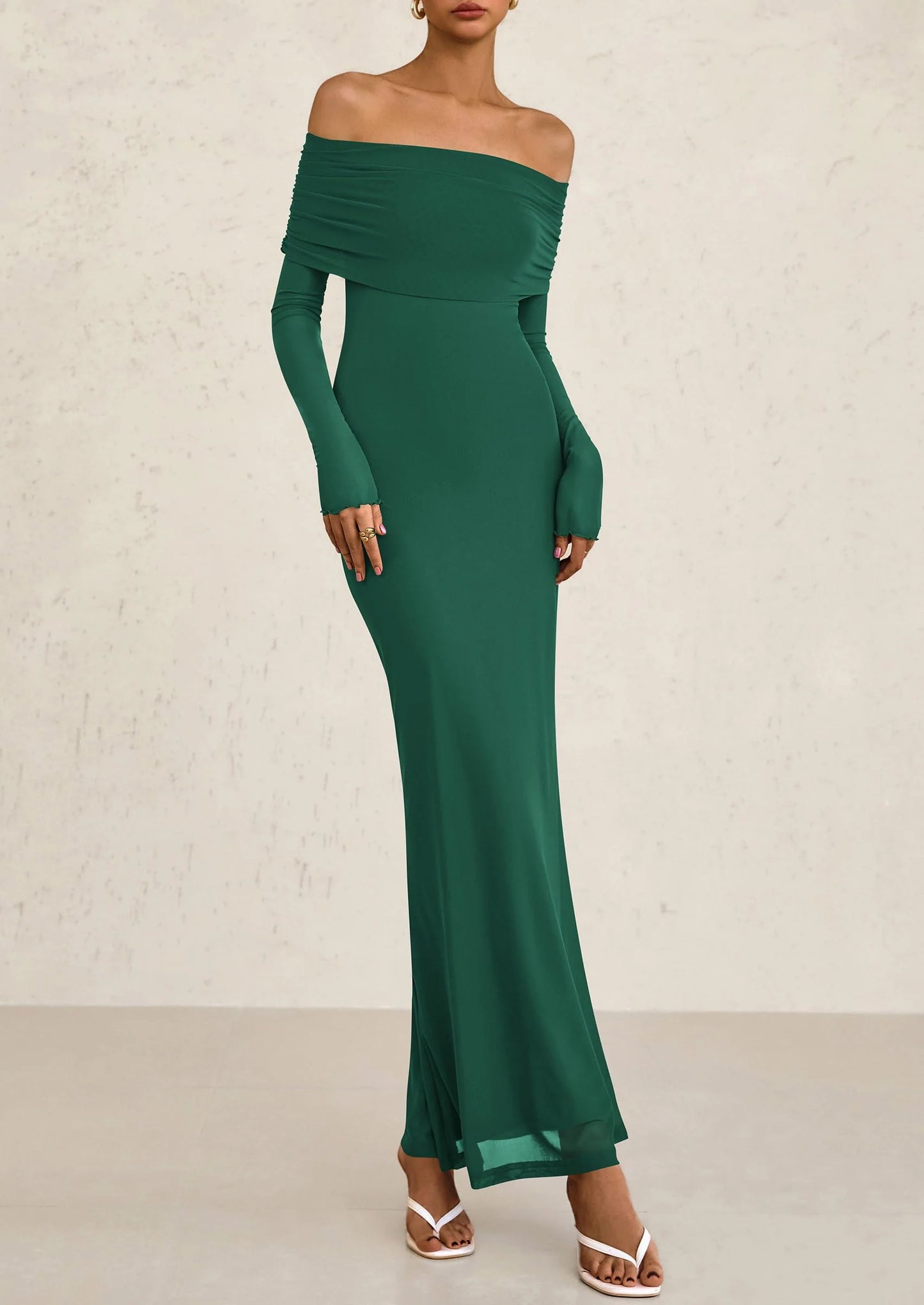 Off The Shoulder Dresses for Women Mesh Long Sleeve Baby Shower Formal Wedding Guest Dress