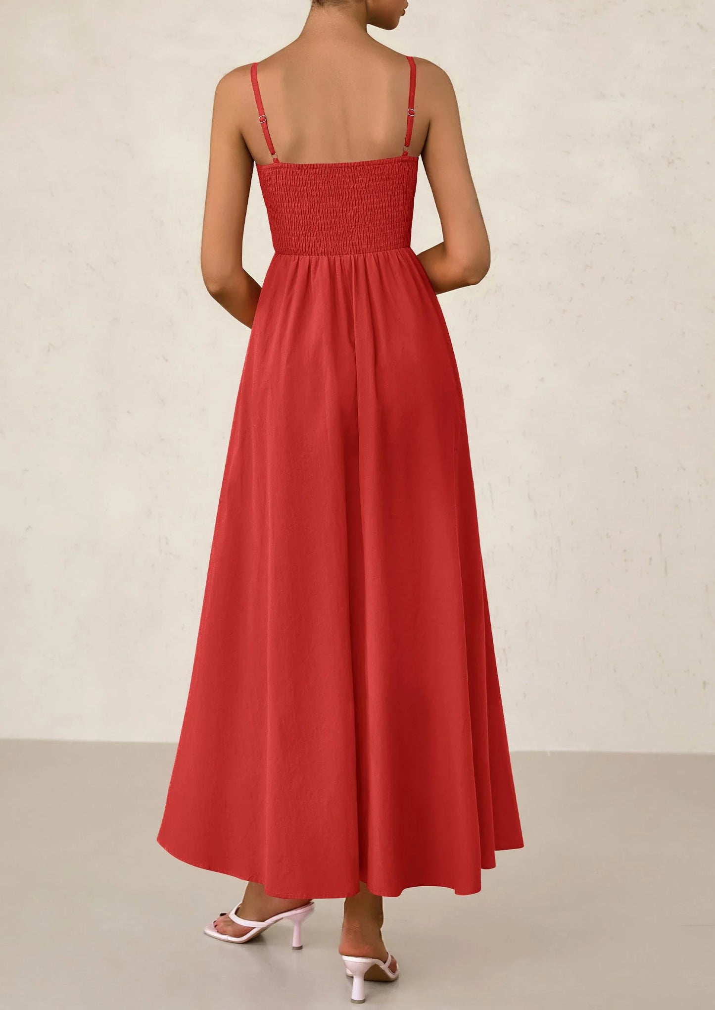 Women's Smocked Maxi Dresses Beach Sundress Casual Spaghetti Strap Swing A Line Long Flowy Dress