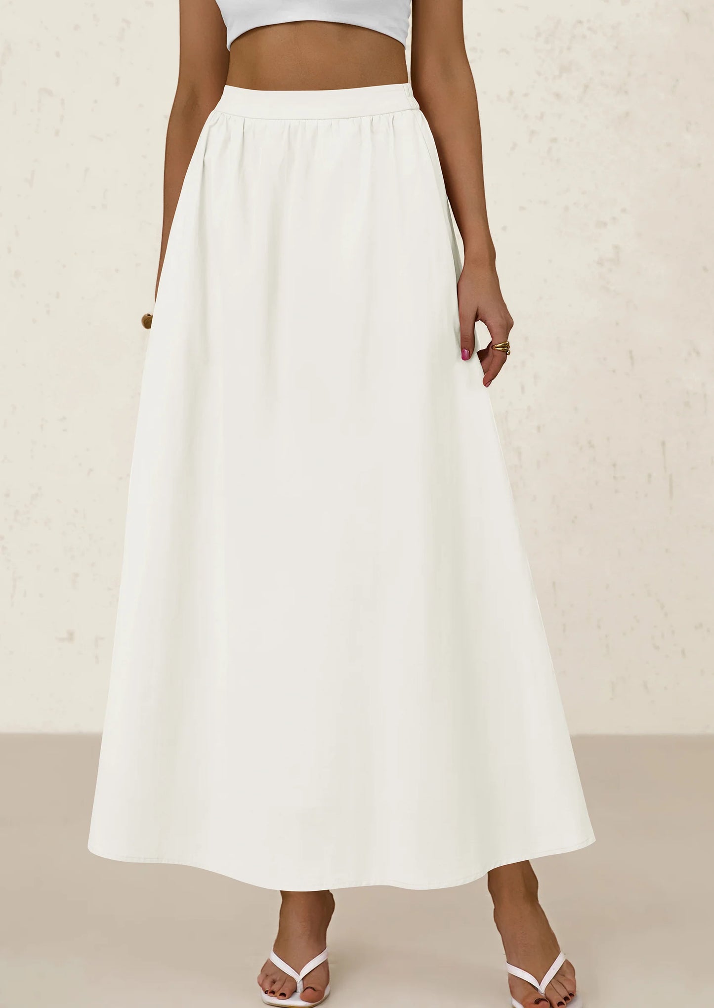 Women's Maxi Skirts Summer Trendy Ruffle High Waisted Casual Long Flowy Skirt with Pockets