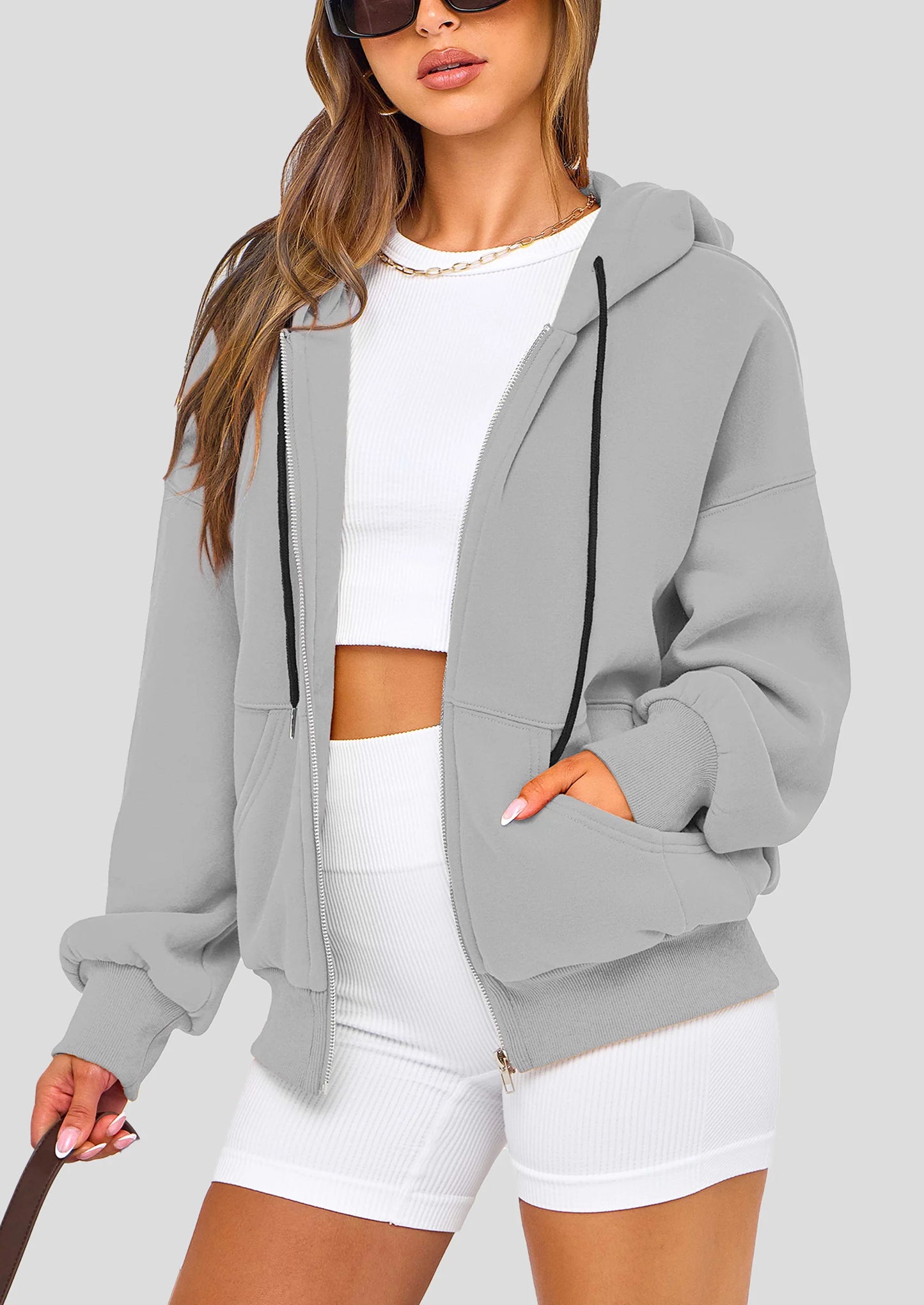 Women's Fall Oversized Hoodies Sweatshirt Long Sleeve Zip Up Pockets Loose Fit Y2K Winter Jackets Coat