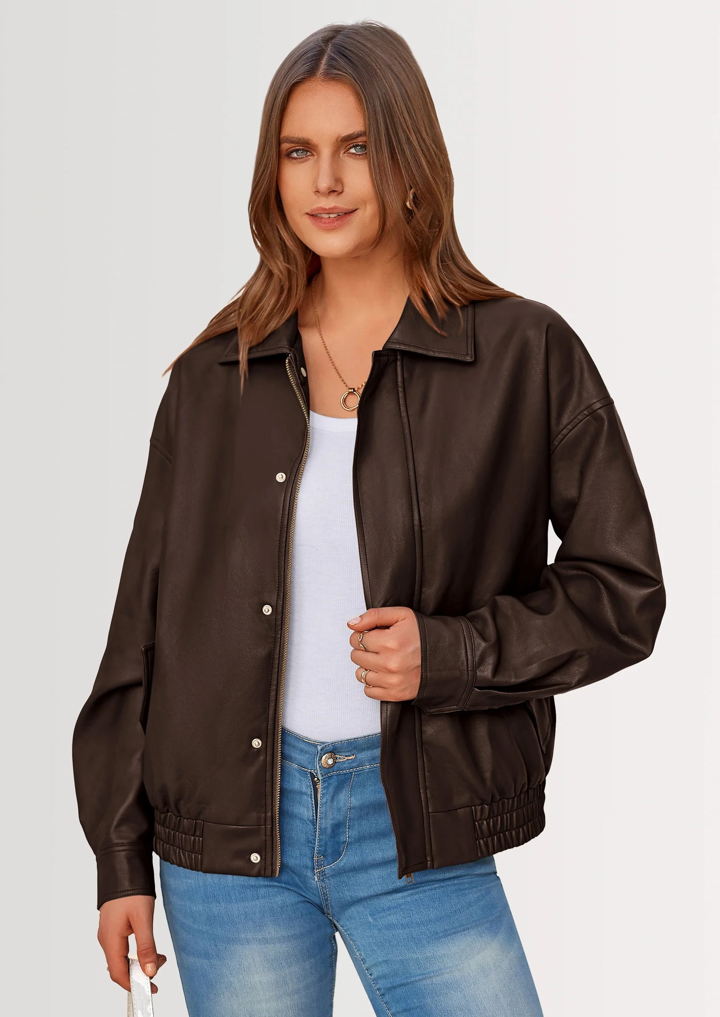 Women's Faux Leather Motorcycle Jacket Trendy Fall Spring Clothes Oversized Zip Up Winter Coat Outerwear
