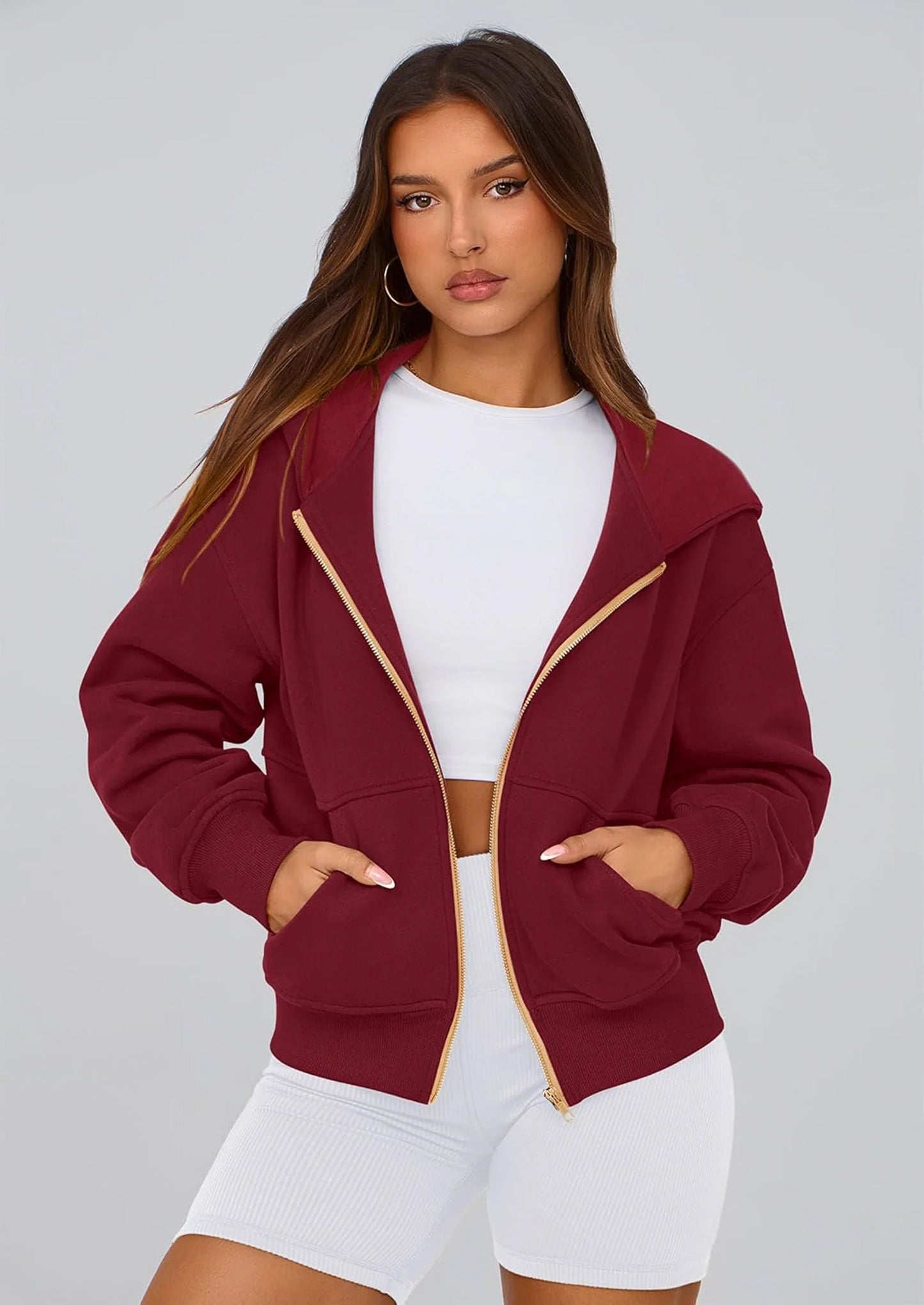 Hoodies For Women Sweatshirt Zip Up Hoodie Fall Fashion Trendy Long Sleeve Jackets Winter Clothing Outfits