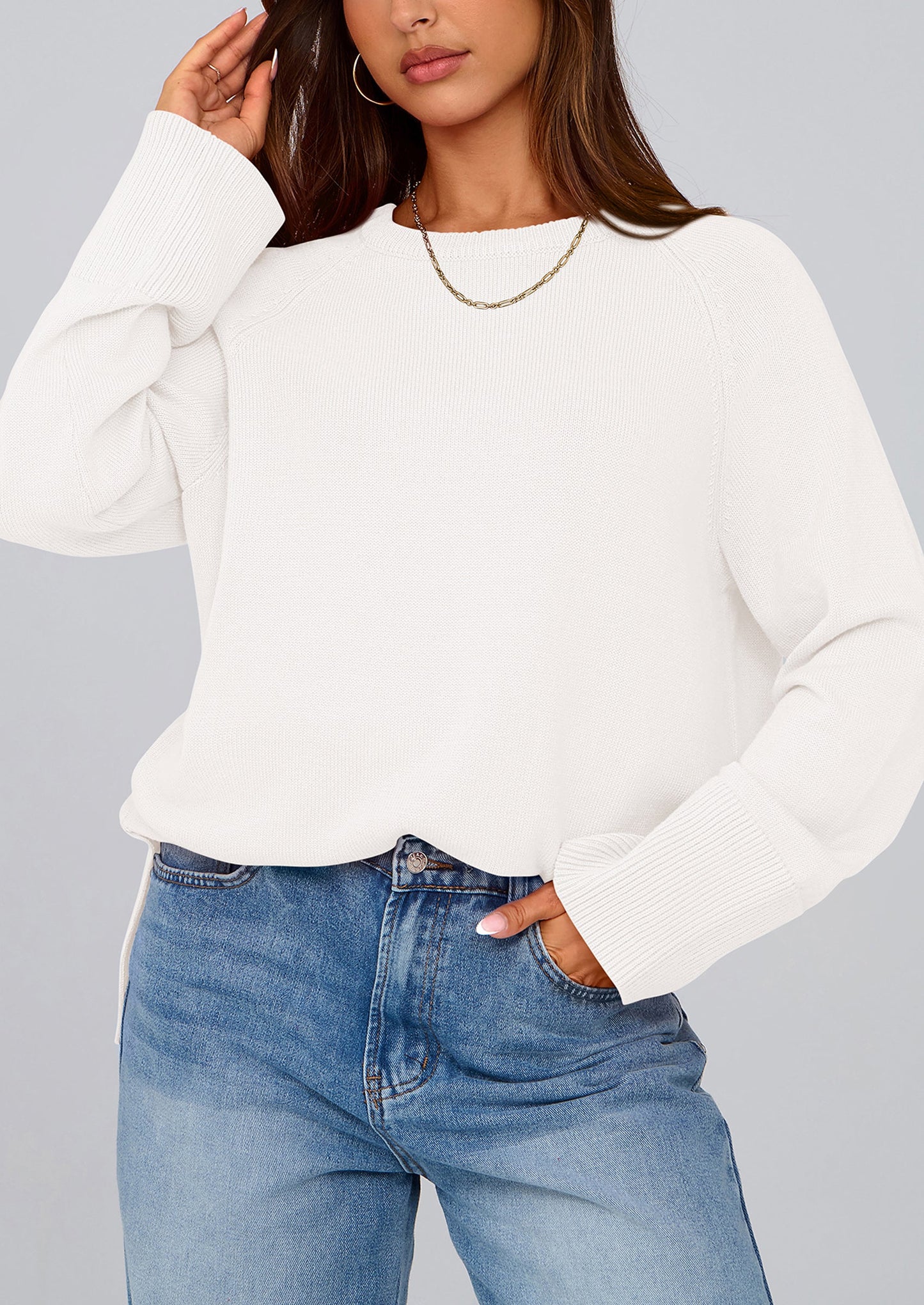 Women's Knit Fall Sweaters Long Sleeve Pullover Crewneck Split Hem Oversized Tunic Sweater Tops Winter Clothing