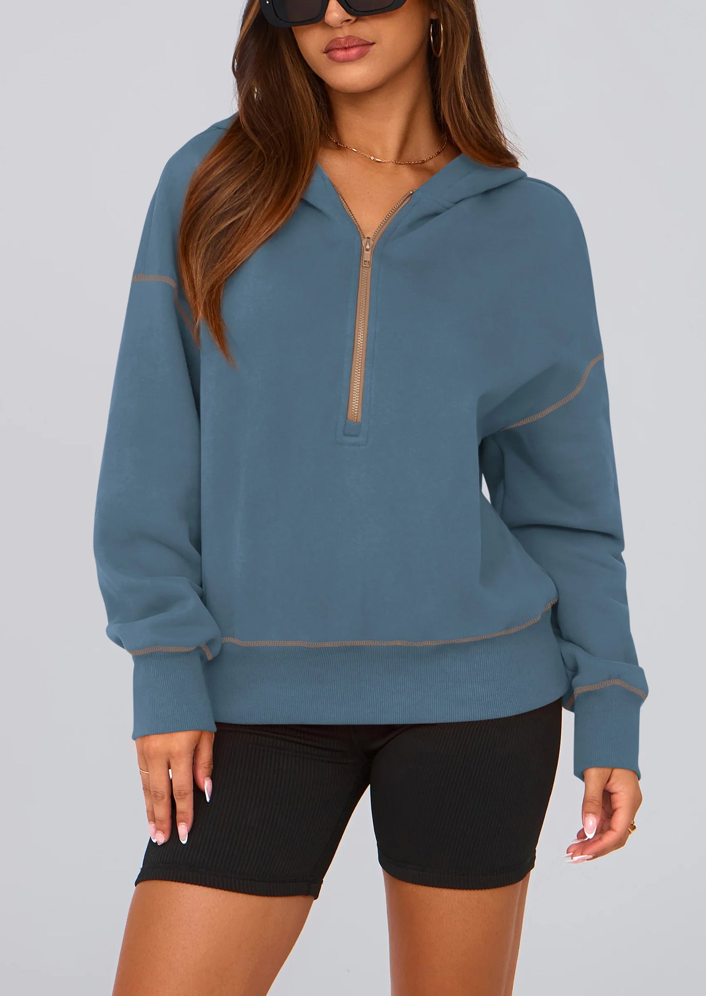 Women's Hooded Sweatshirts Long Sleeve Half Zip Cropped Hoodie Pullover Winter Fashion Clothes