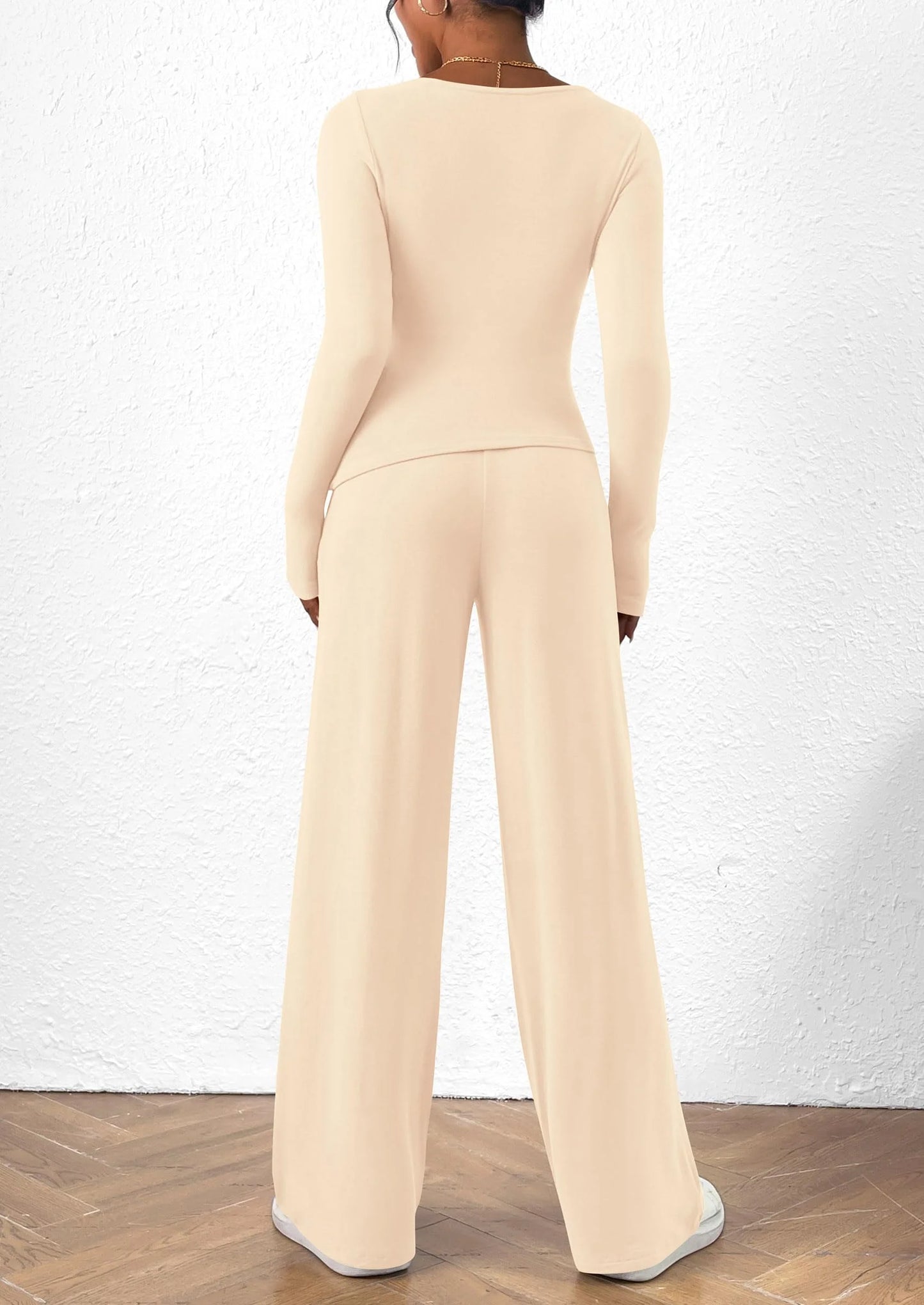 Women's 2 Piece Lounge Sets Asymmetrical Long Sleeve T Shirt Wide Leg Pants Casual Outfits Tracksuit