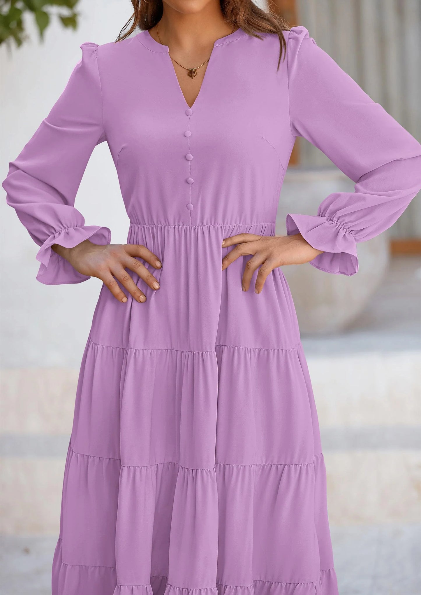Women Fall Long Sleeve Smocked Maxi Dress Casual Square Neck Swiss Dot Tiered Ruffle Flowy Spring Pocket Dresses