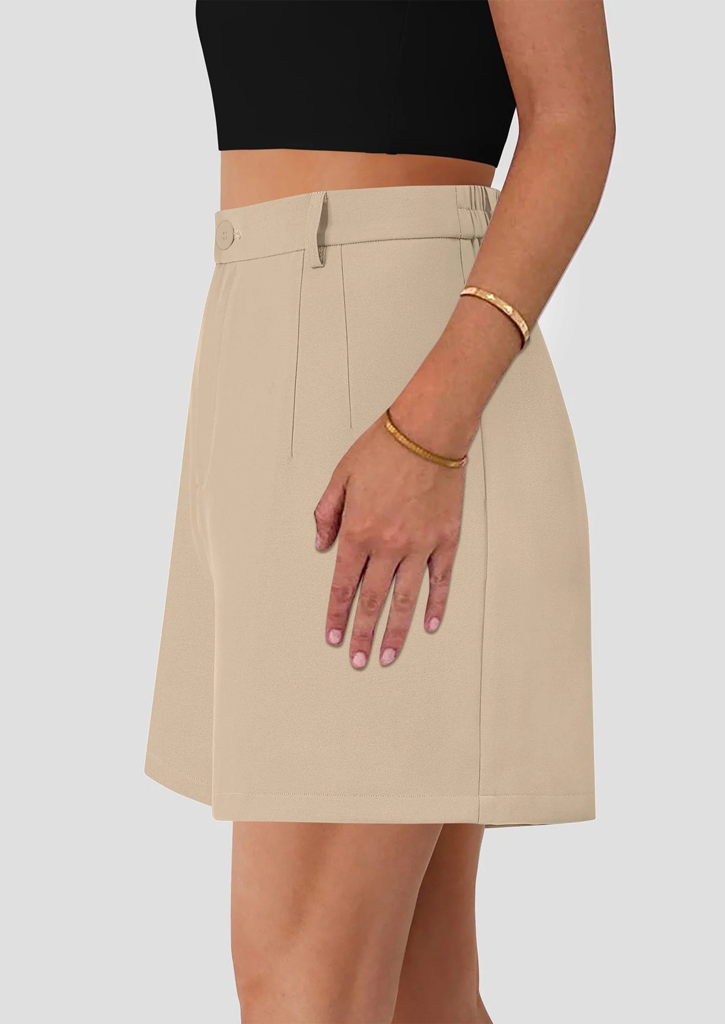 Shorts for Women Dressy Summer Elastic High Waisted Wide Leg Business Casual Work Shorts with Pockets