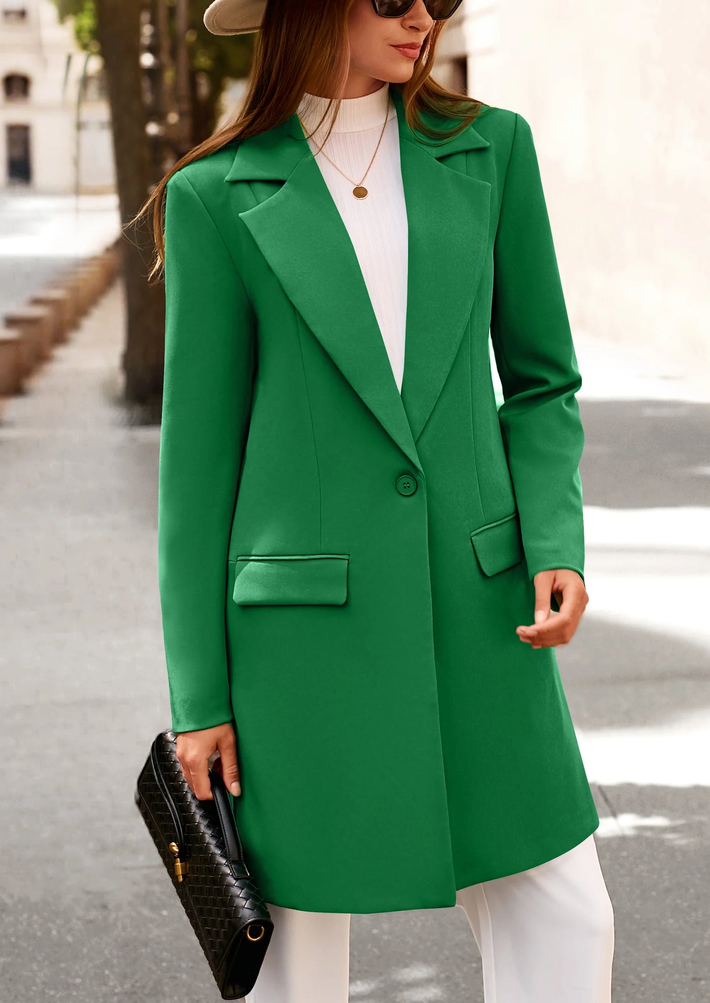 Women's Spring Fall Long Blazer Jackets Long Sleeve Lapel Pockets Loose Fit Work Casual Blazers Outerwear