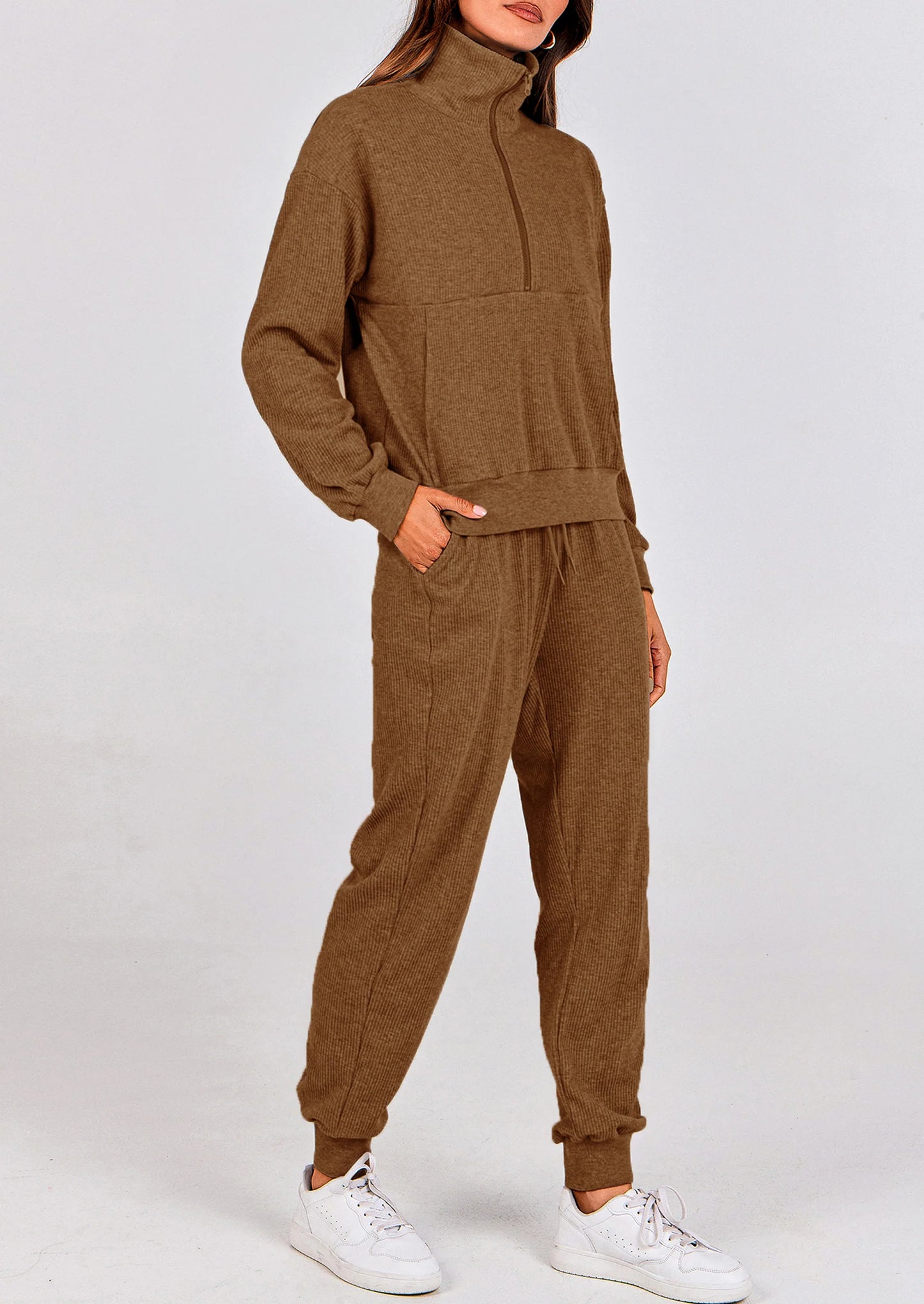 Women's Fall 2 Piece Lounge Sets Zip Up Sweatshirt Jogger Pants Sweat Track Suits Travel Outfit Winter Clothing