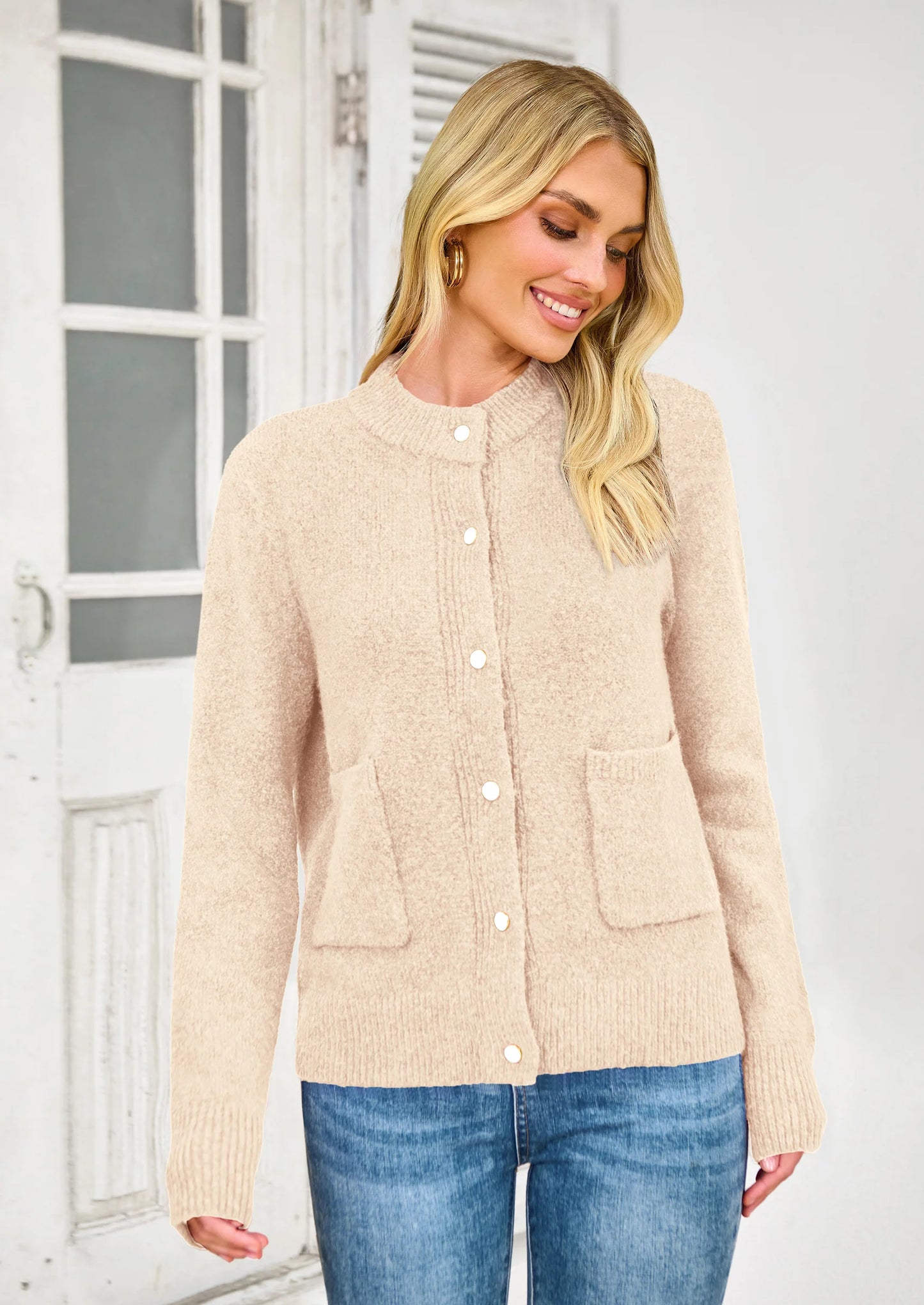 Women's Knit Cardigan Sweaters Casual Long Sleeve Open Front Button Up Ribbed Fall Spring Sweater Jackets