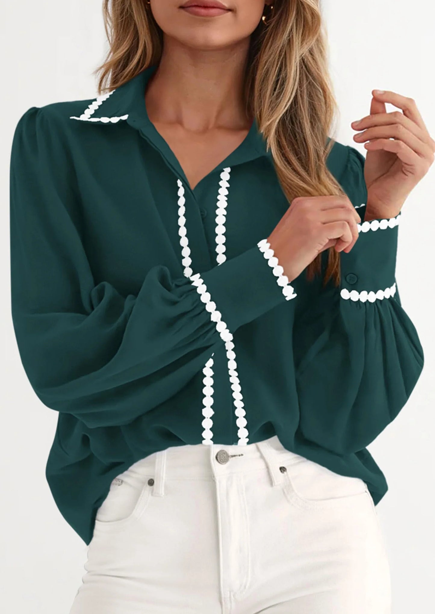 Womens Long Sleeve Button Down Shirts Trendy V Neck Loose Fit Fall Tops Collared Dressy Casual Blouses