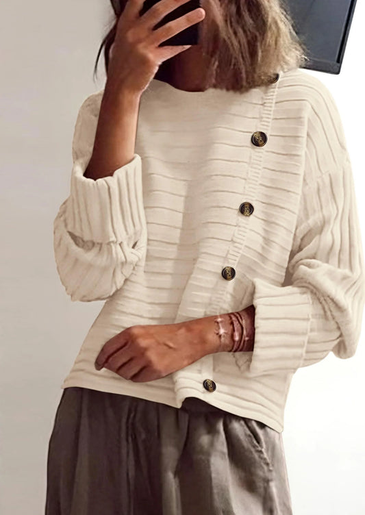 Womens Sweaters Fall Casual Long Sleeve Crewneck Button Loose Winter Knit Pullover Sweater Tops