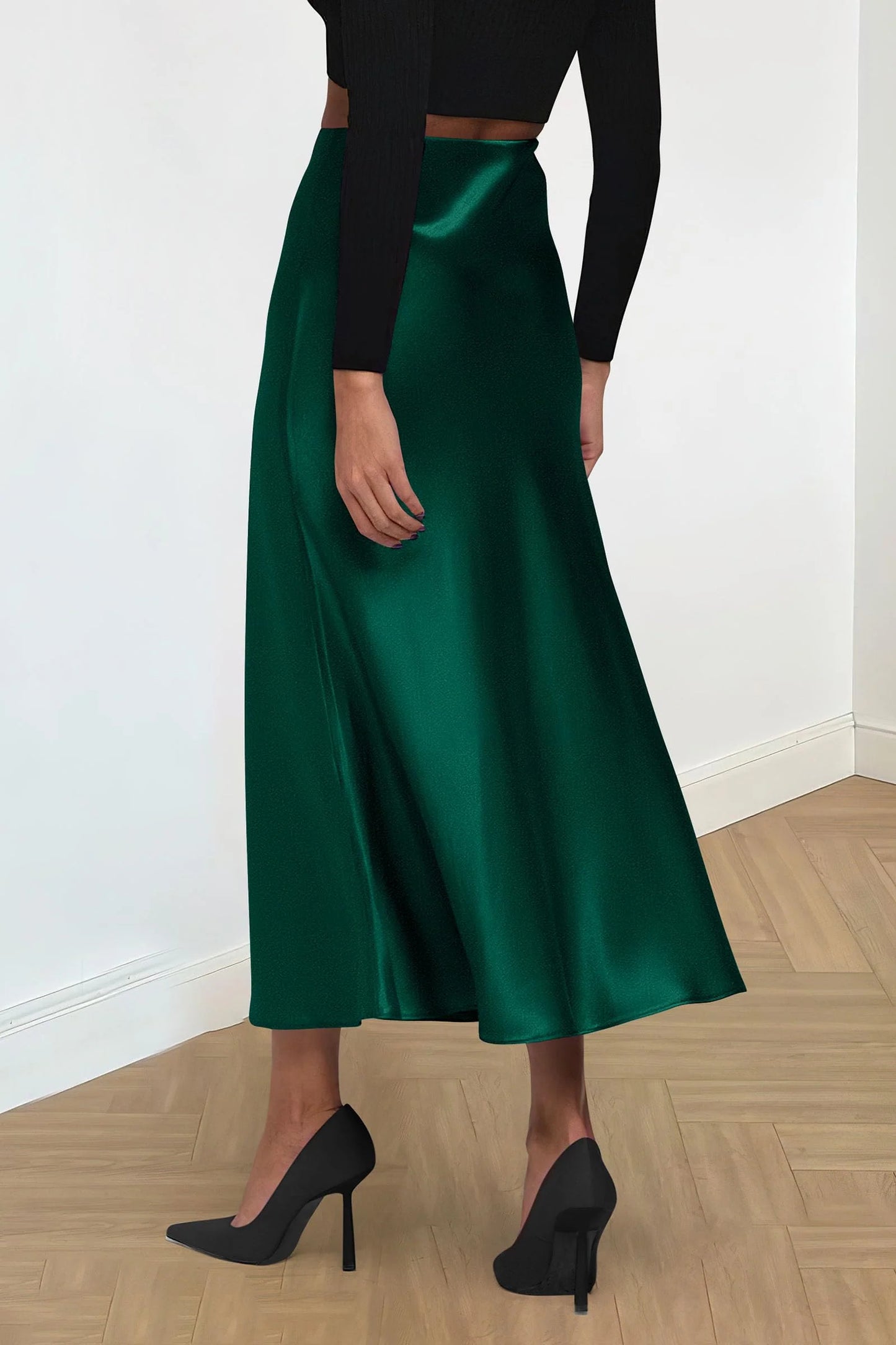 Women's Satin Skirts Dressy Casual Fall High Waisted Cocktail Wedding Flowy Elegant A Line Midi Skirt