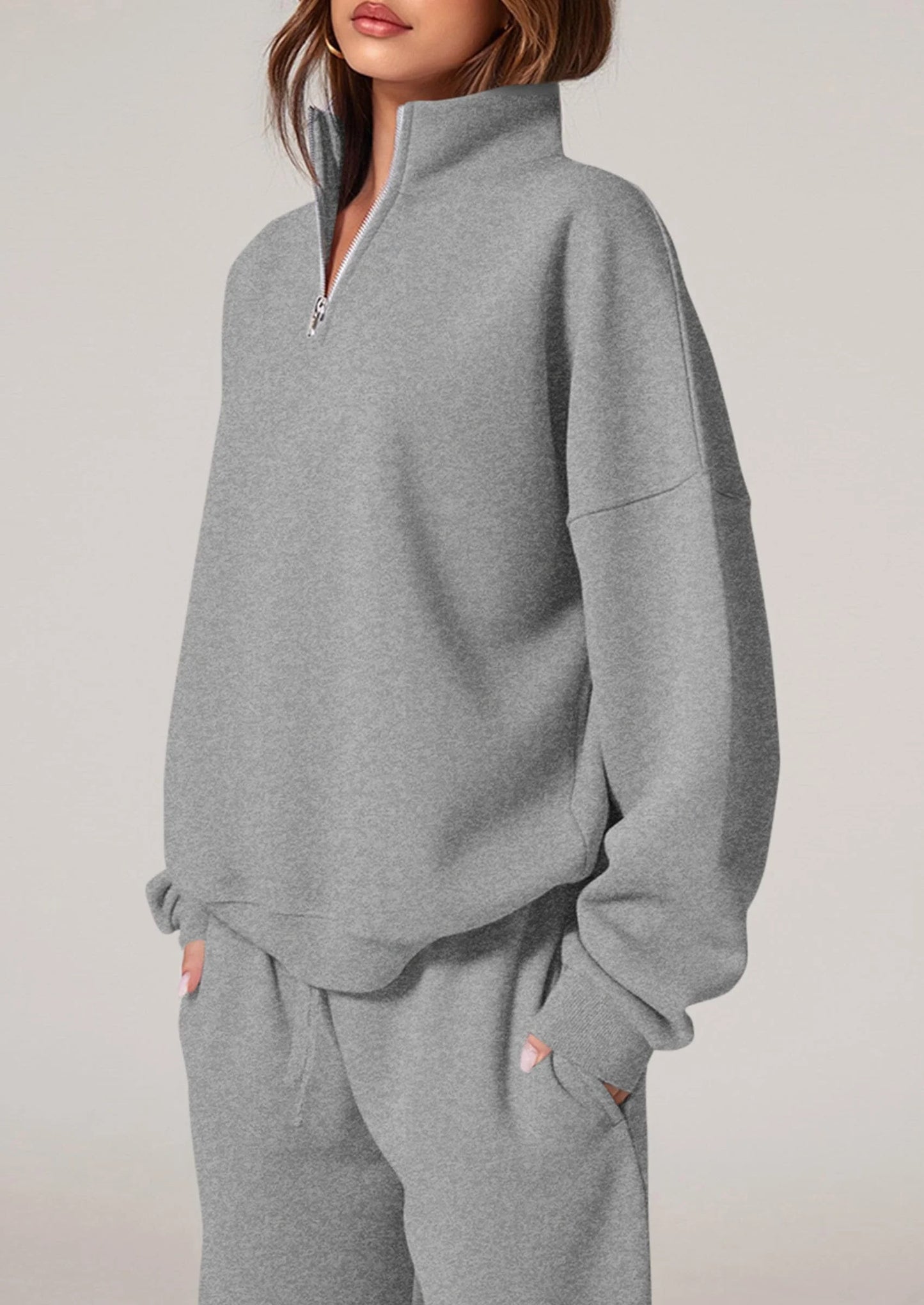 Womens Casual Two Piece Sets Fall Outfits Quarter Zip Sweatshirts Straight Leg Pants Sweatsuits Tracksuit