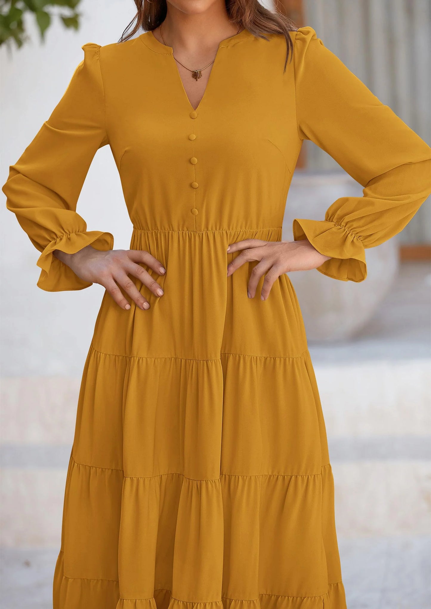 Women Fall Long Sleeve Smocked Maxi Dress Casual Square Neck Swiss Dot Tiered Ruffle Flowy Spring Pocket Dresses