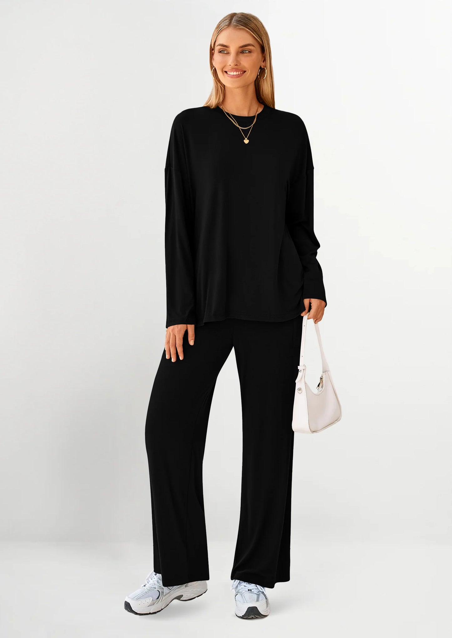 Women's Two Piece Lounge Sets Matching Long Sleeve Shirts Wide Leg Pants Tracksuits Travel Outfits Fall Clothes