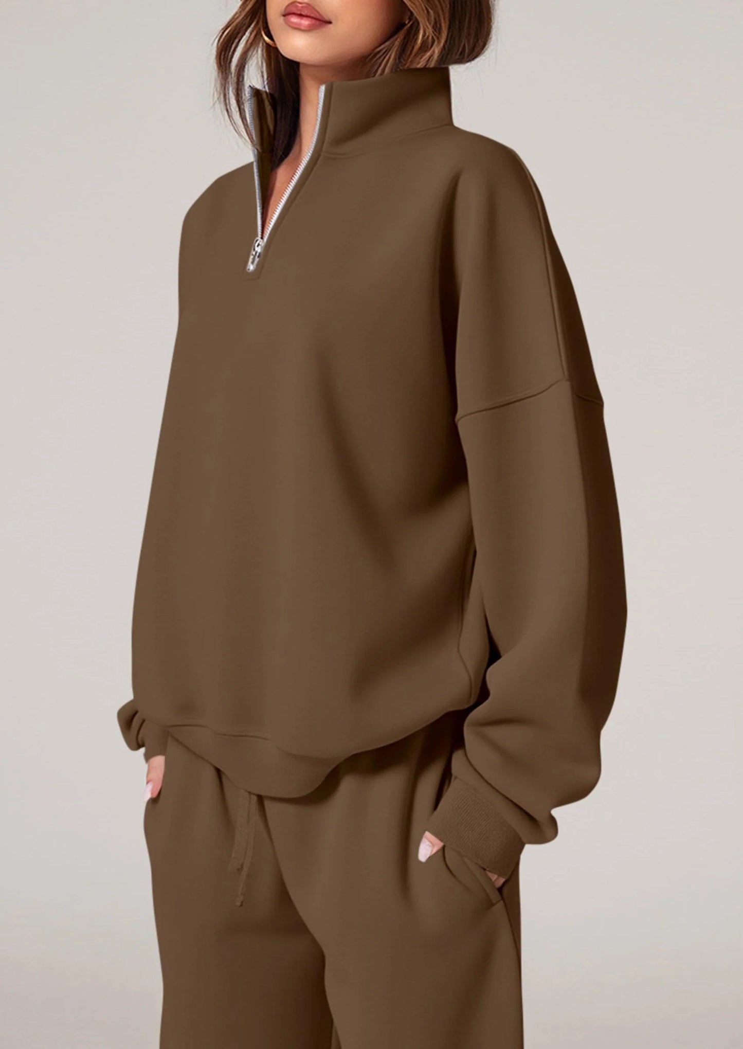 Womens Casual Two Piece Sets Fall Outfits Quarter Zip Sweatshirts Straight Leg Pants Sweatsuits Tracksuit