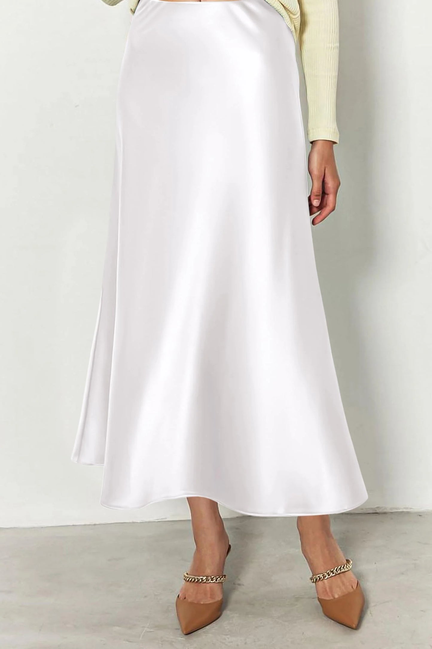 Women's Satin Skirts Dressy Casual Fall High Waisted Cocktail Wedding Flowy Elegant A Line Midi Skirt