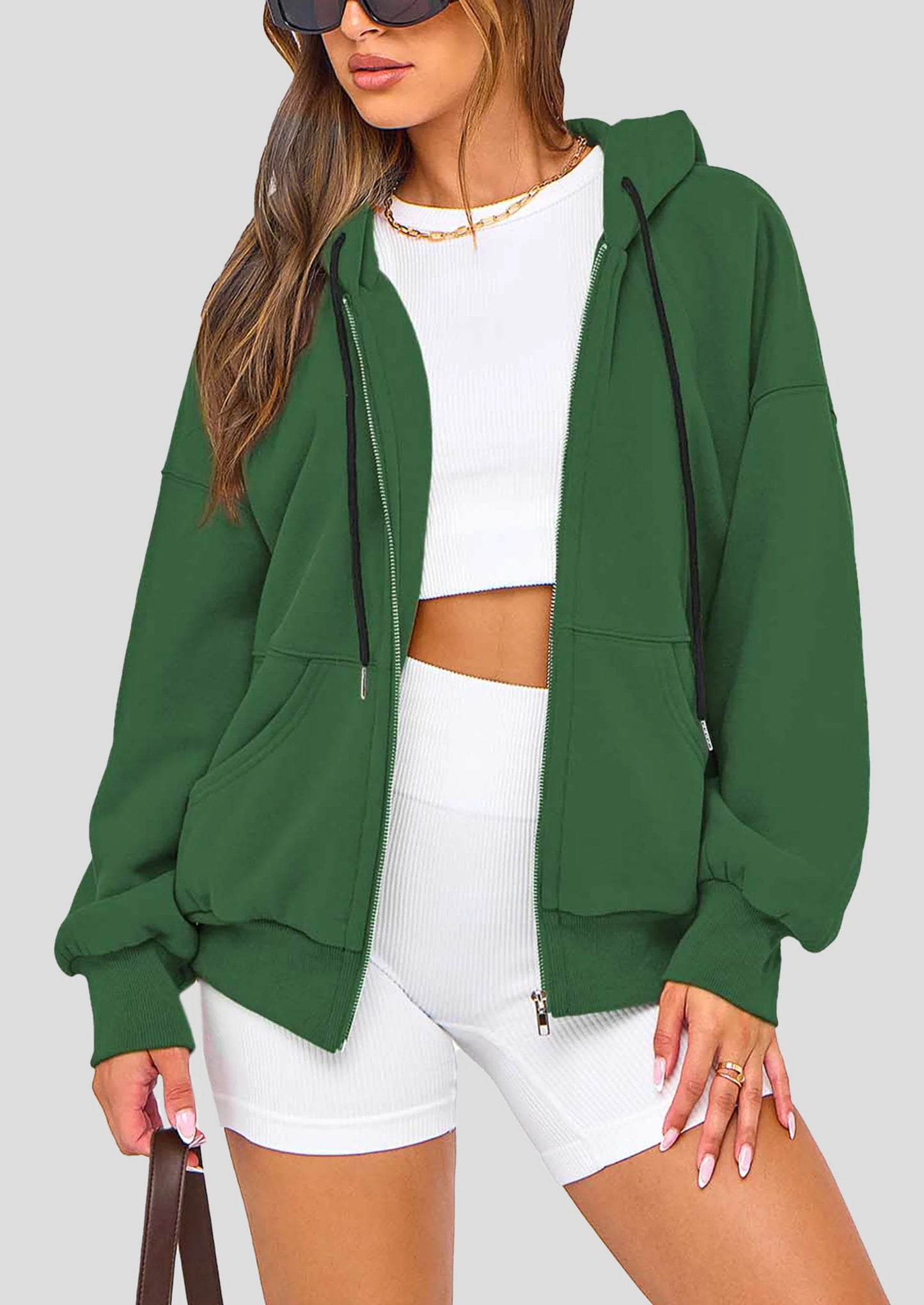 Women's Fall Oversized Hoodies Sweatshirt Long Sleeve Zip Up Pockets Loose Fit Y2K Winter Jackets Coat