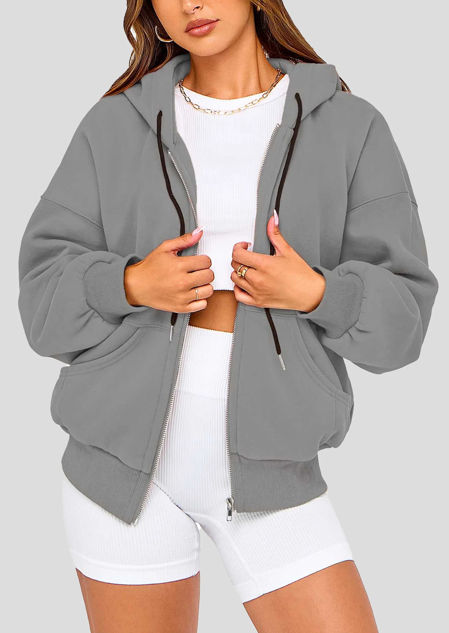 Women's Fall Oversized Hoodies Sweatshirt Long Sleeve Zip Up Pockets Loose Fit Y2K Winter Jackets Coat
